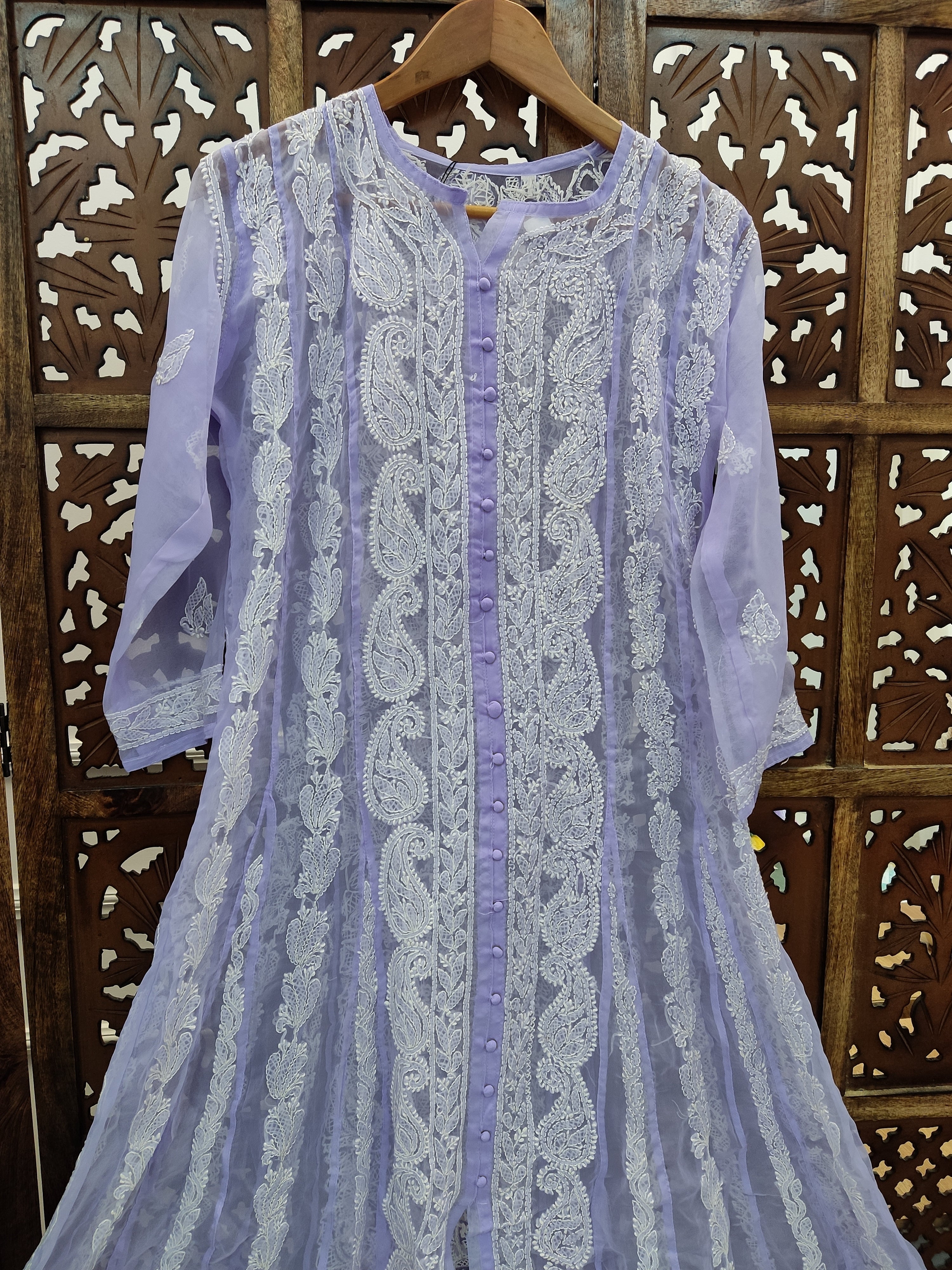 Lavender Georgette Chikankari Straight Kurti