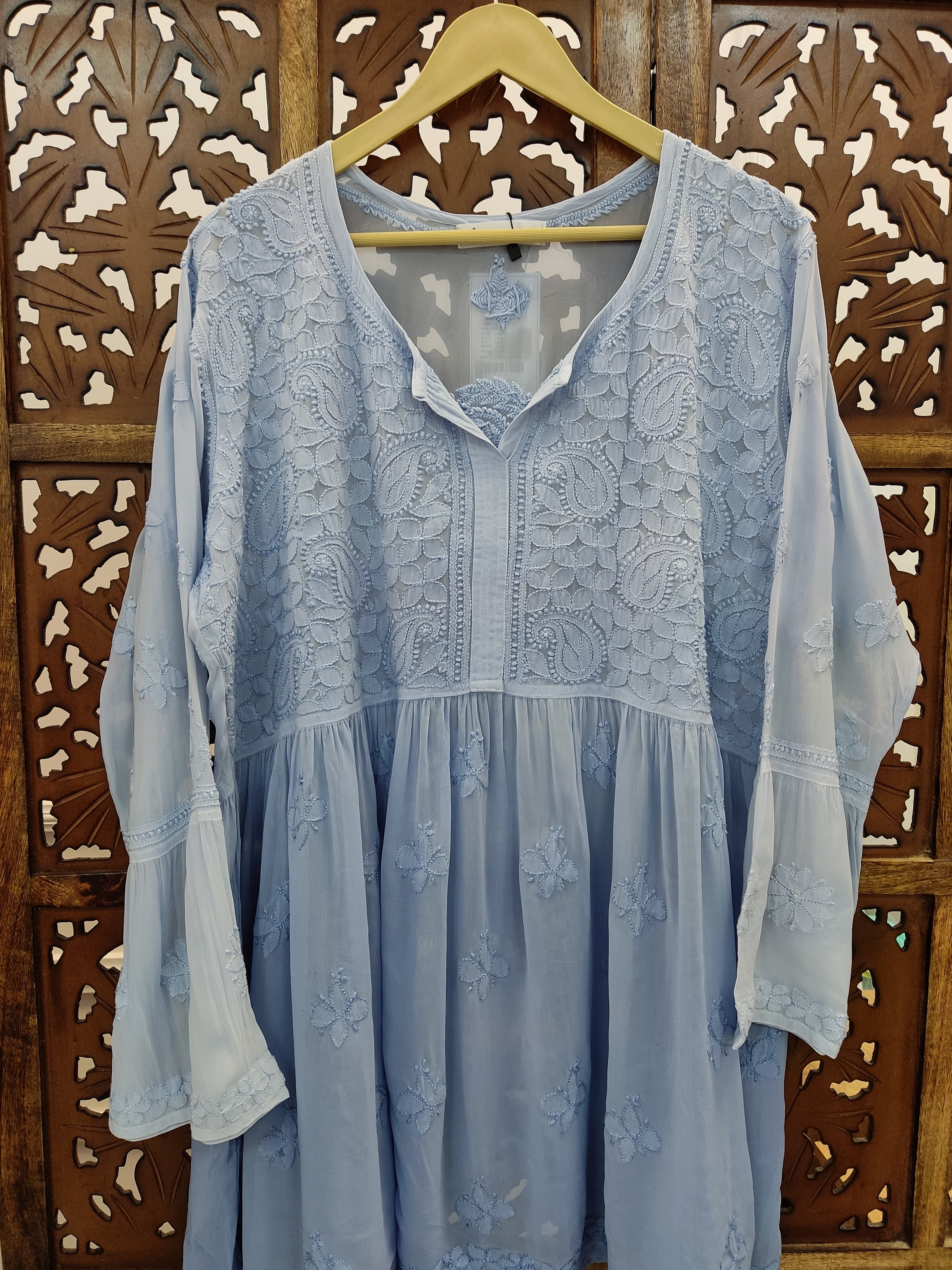 Powder Blue Viscose Chikankari Short Top