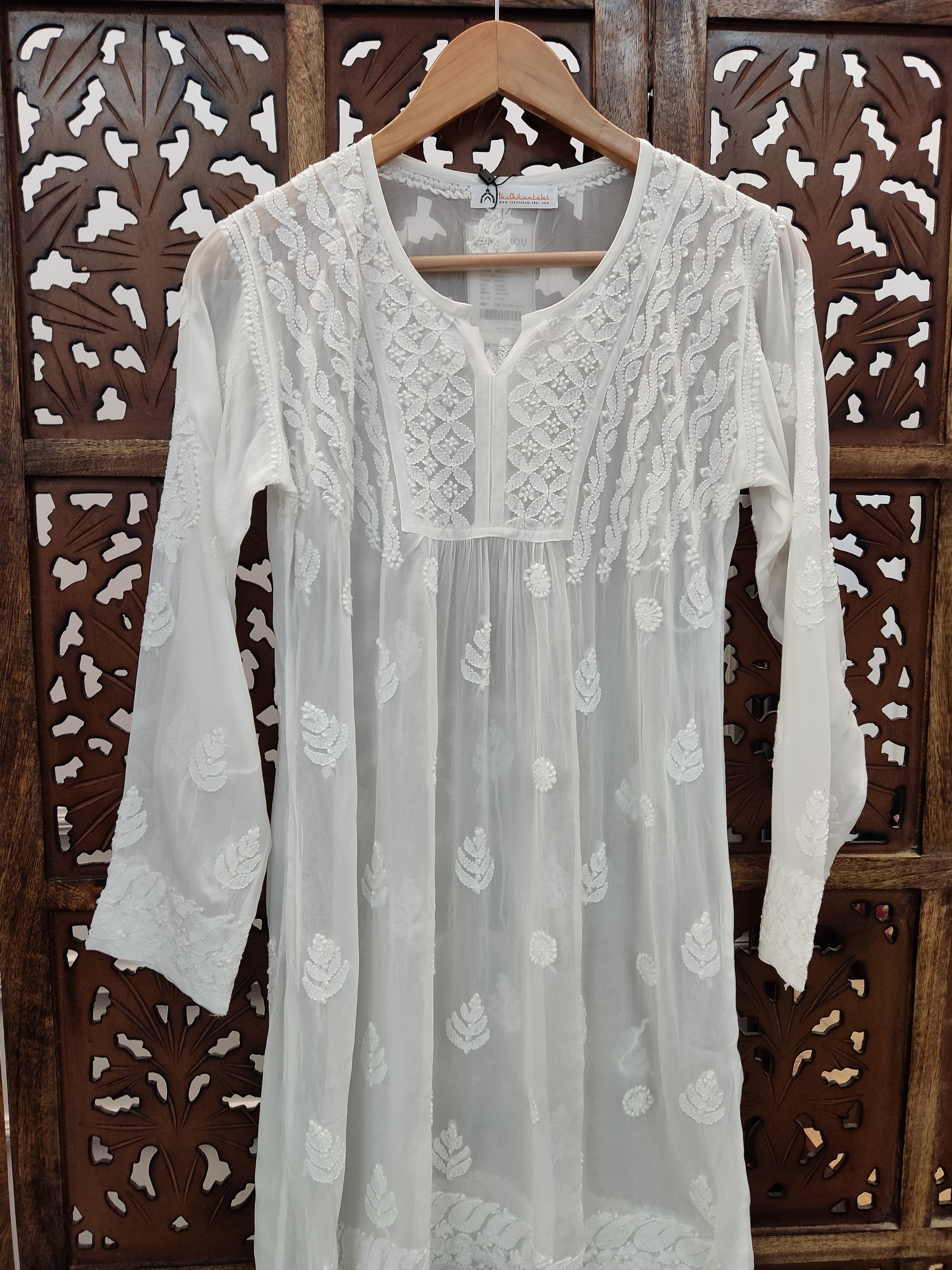 White Viscose Chikankari Short Top