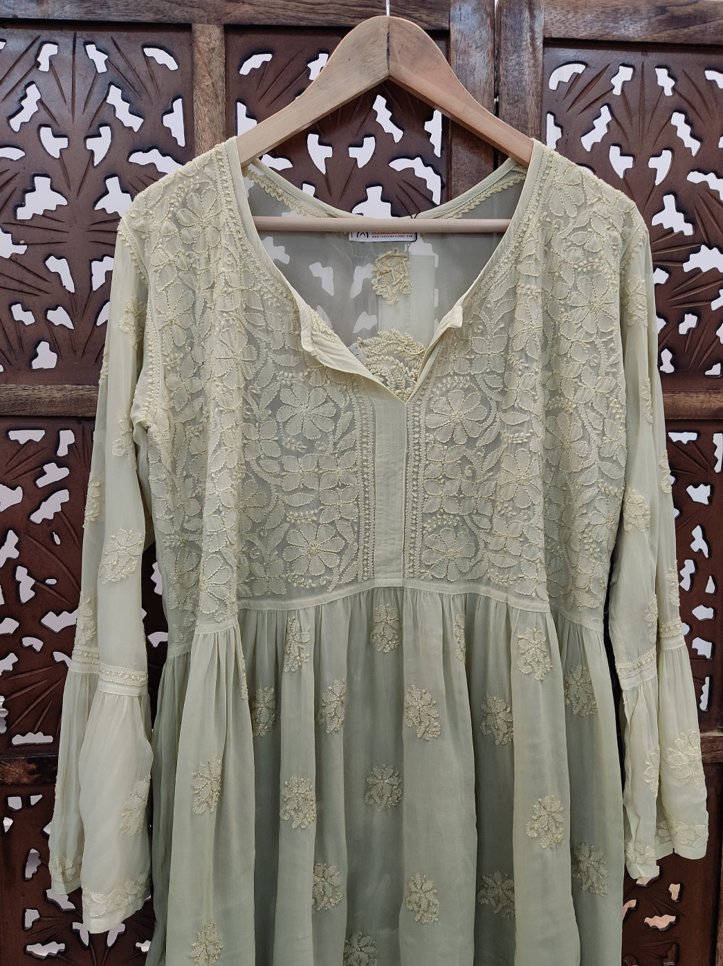 Green Viscose Chikankari Short Top