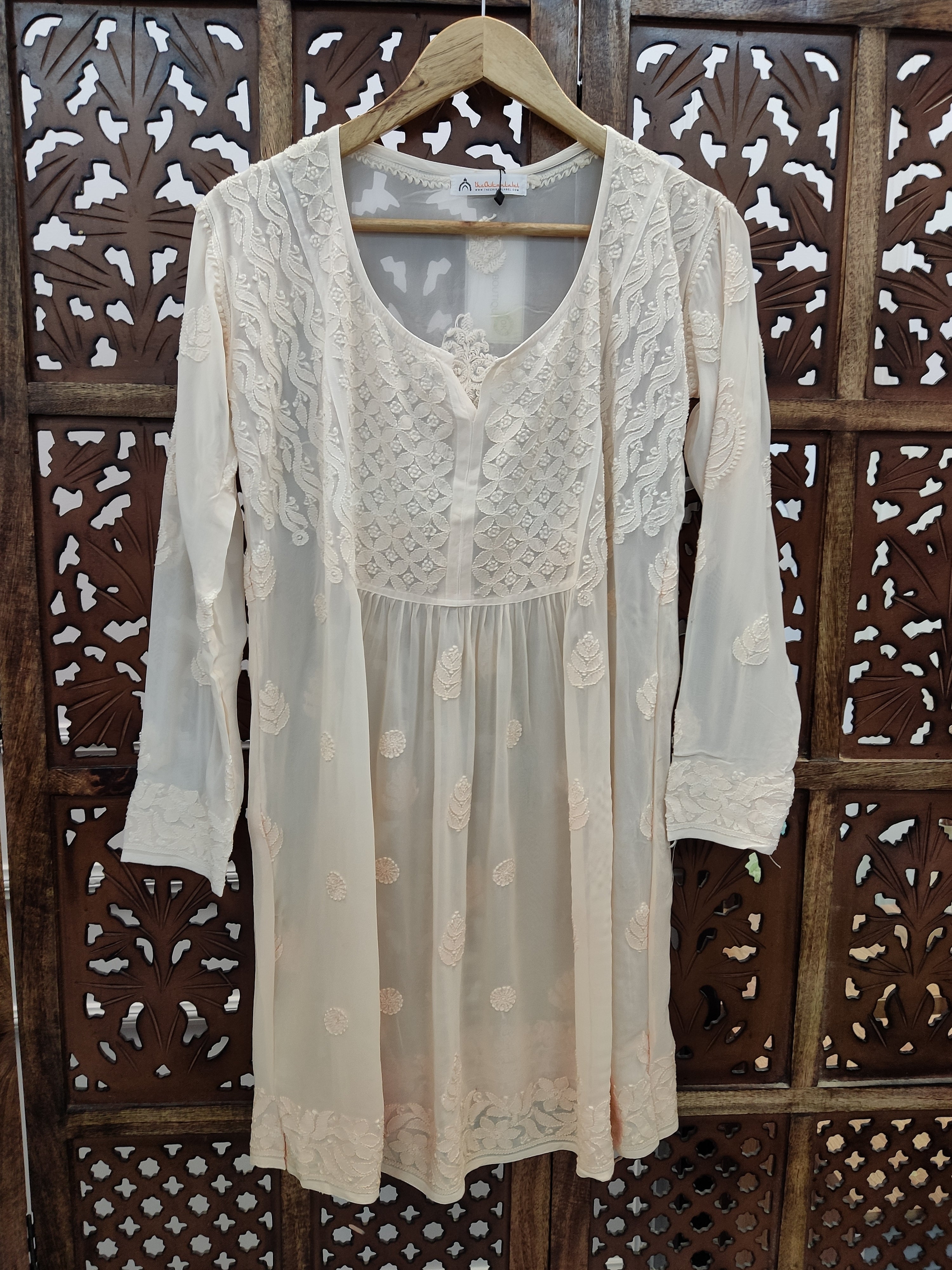 Beige Viscose Chikankari Short Top