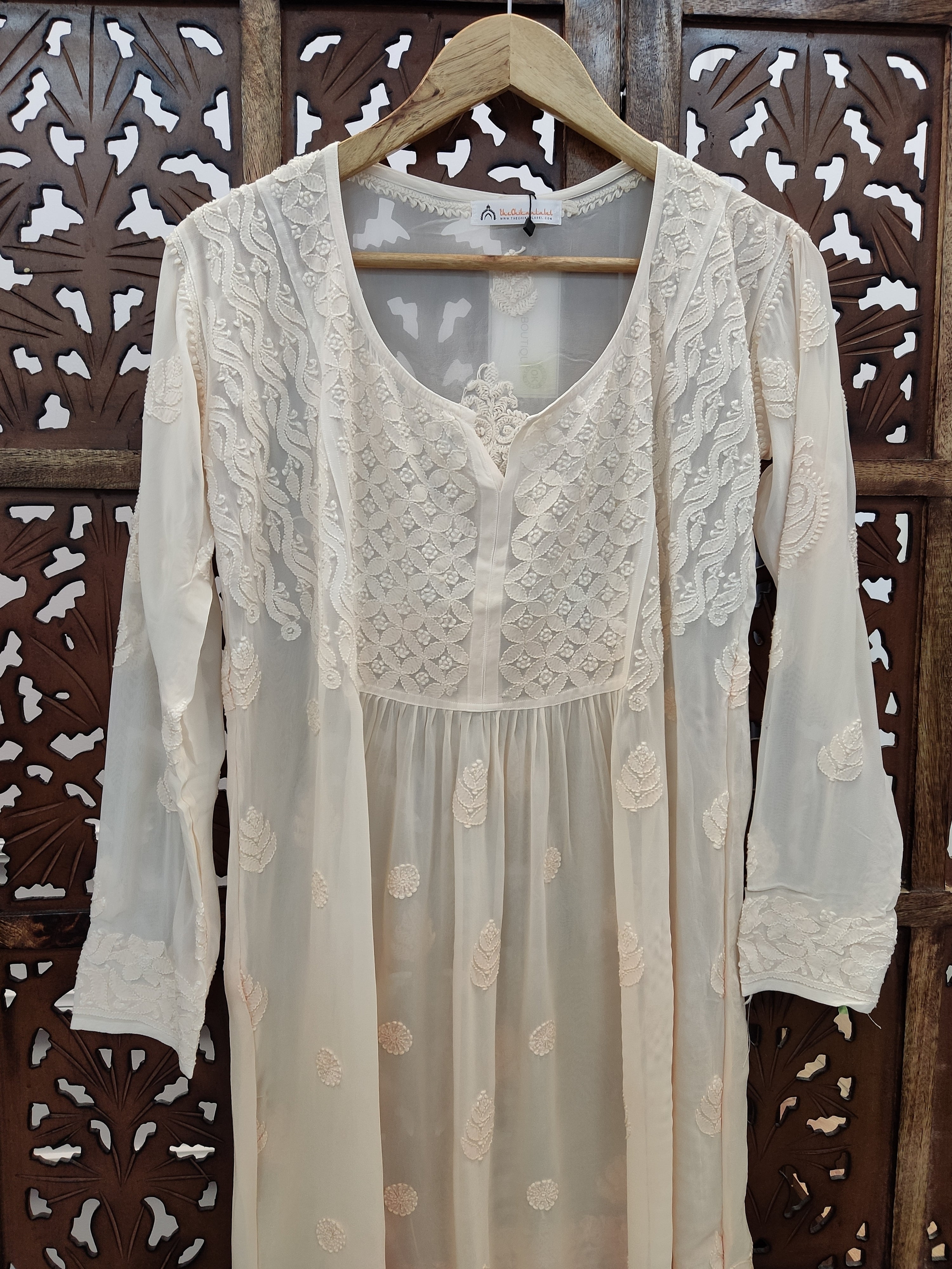 Beige Viscose Chikankari Short Top