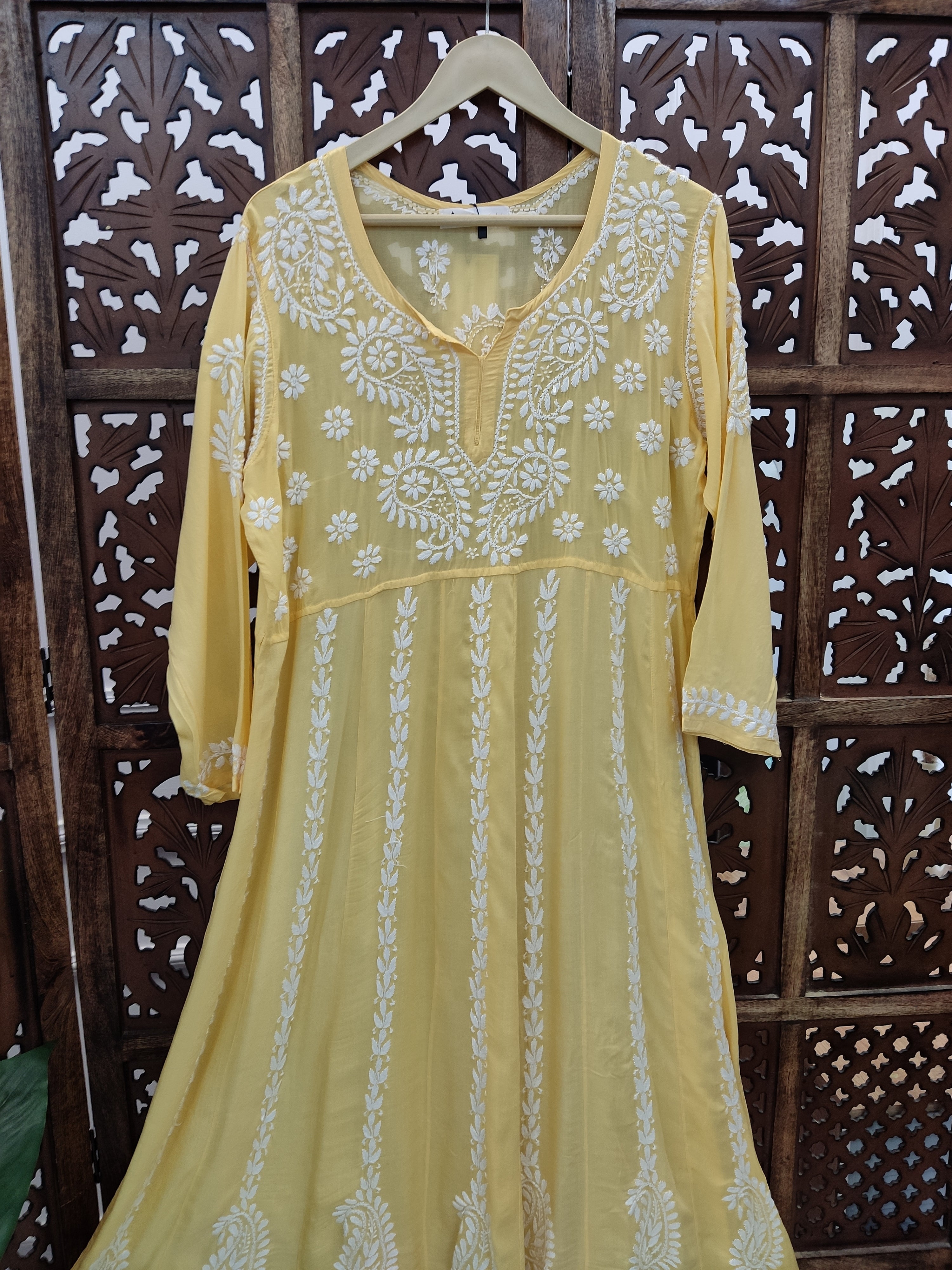 Yellow Modal Chikankari Anarkali Kurti