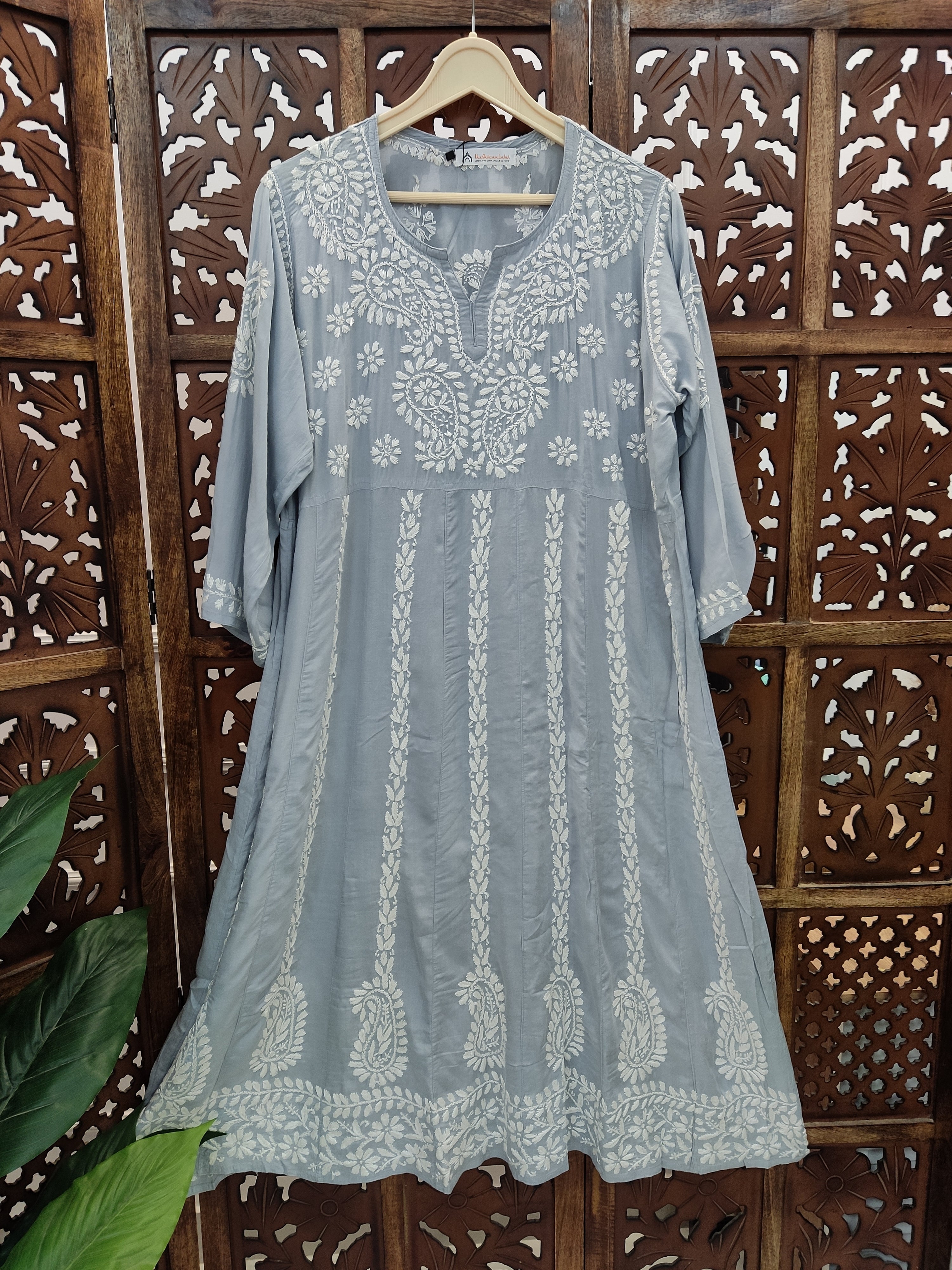 Grey Modal Chikankari Anarkali Kurti