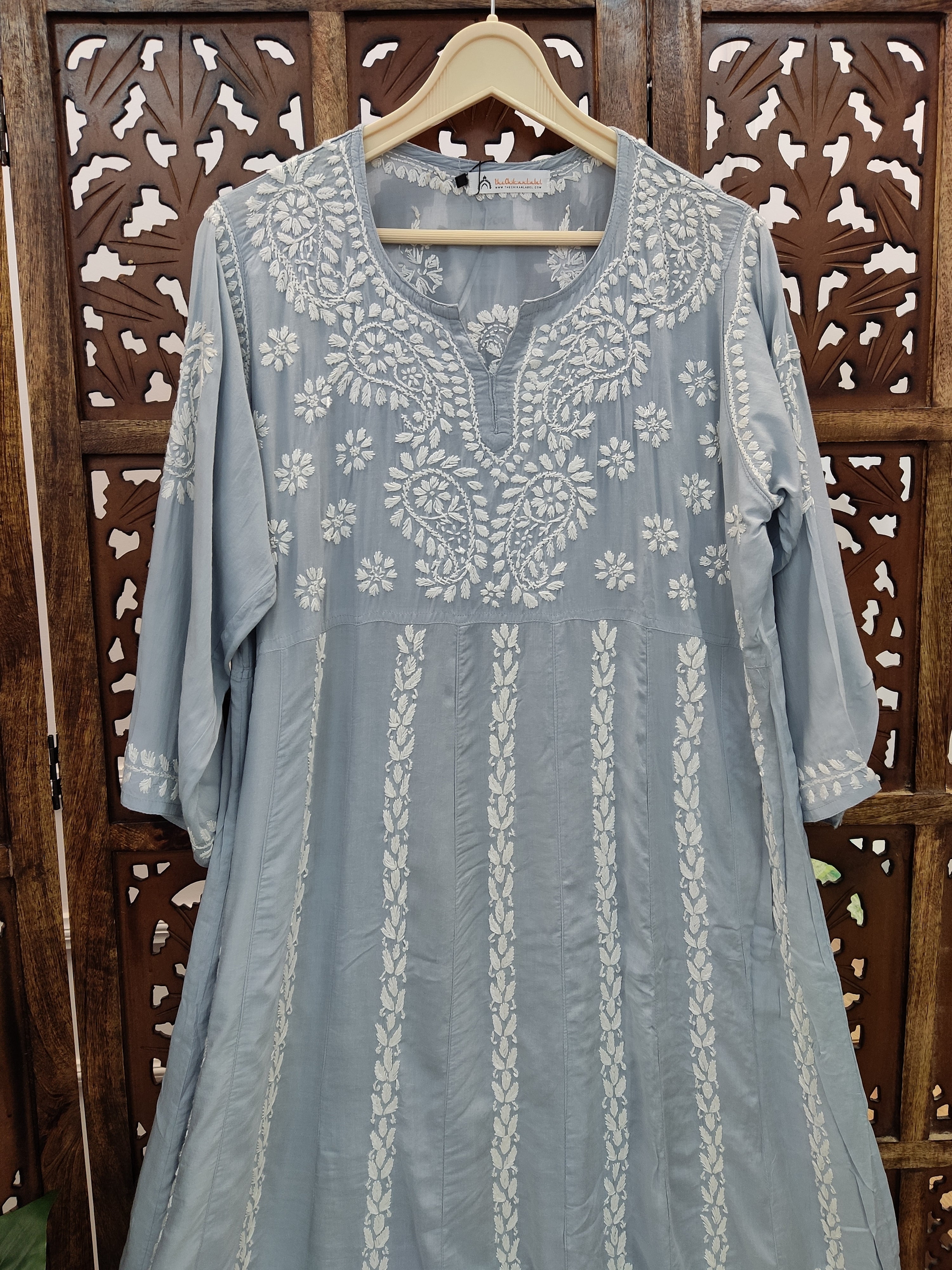 Grey Modal Chikankari Anarkali Kurti