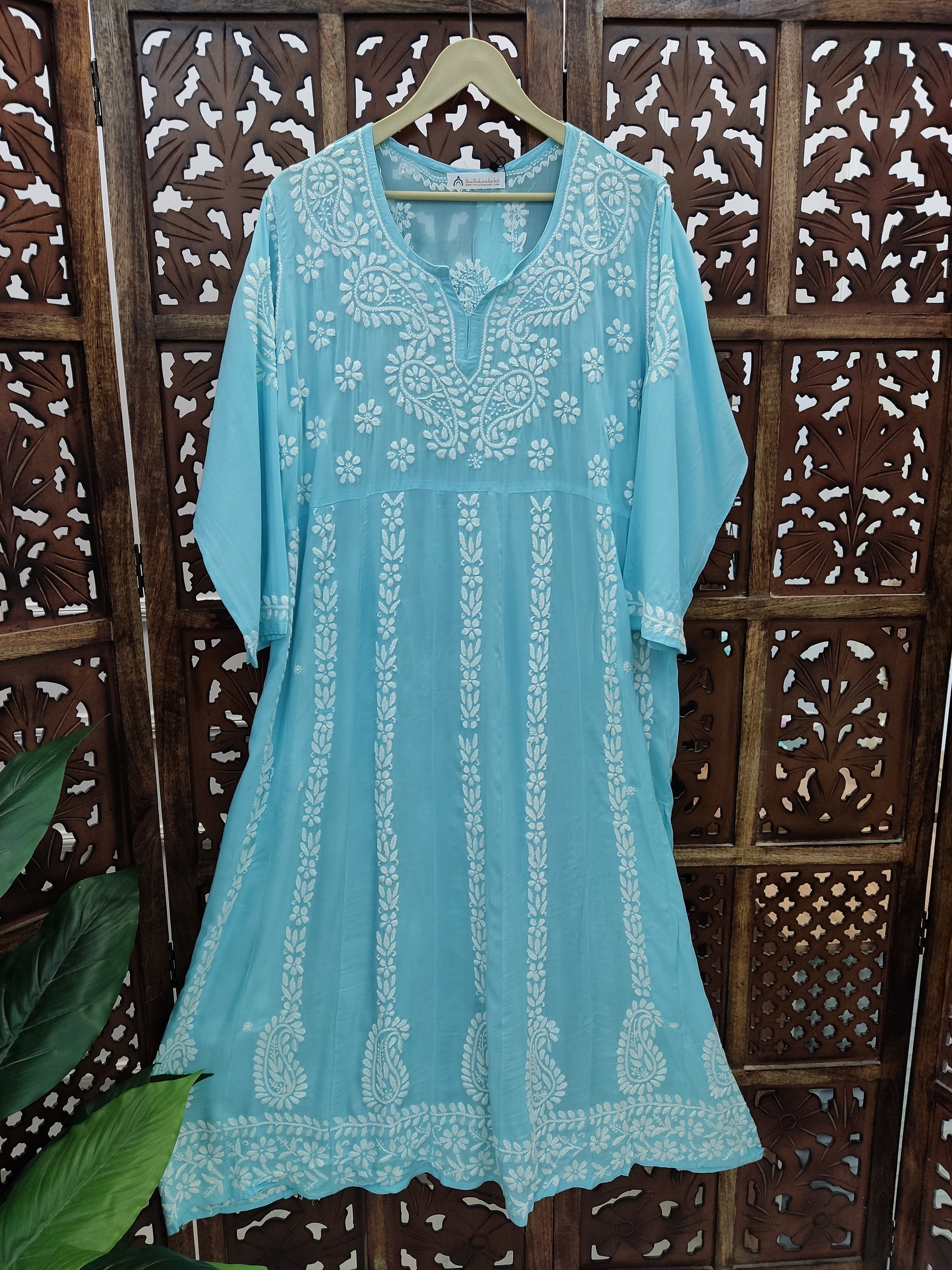 Sky Blue Modal Chikankari Anarkali Kurti