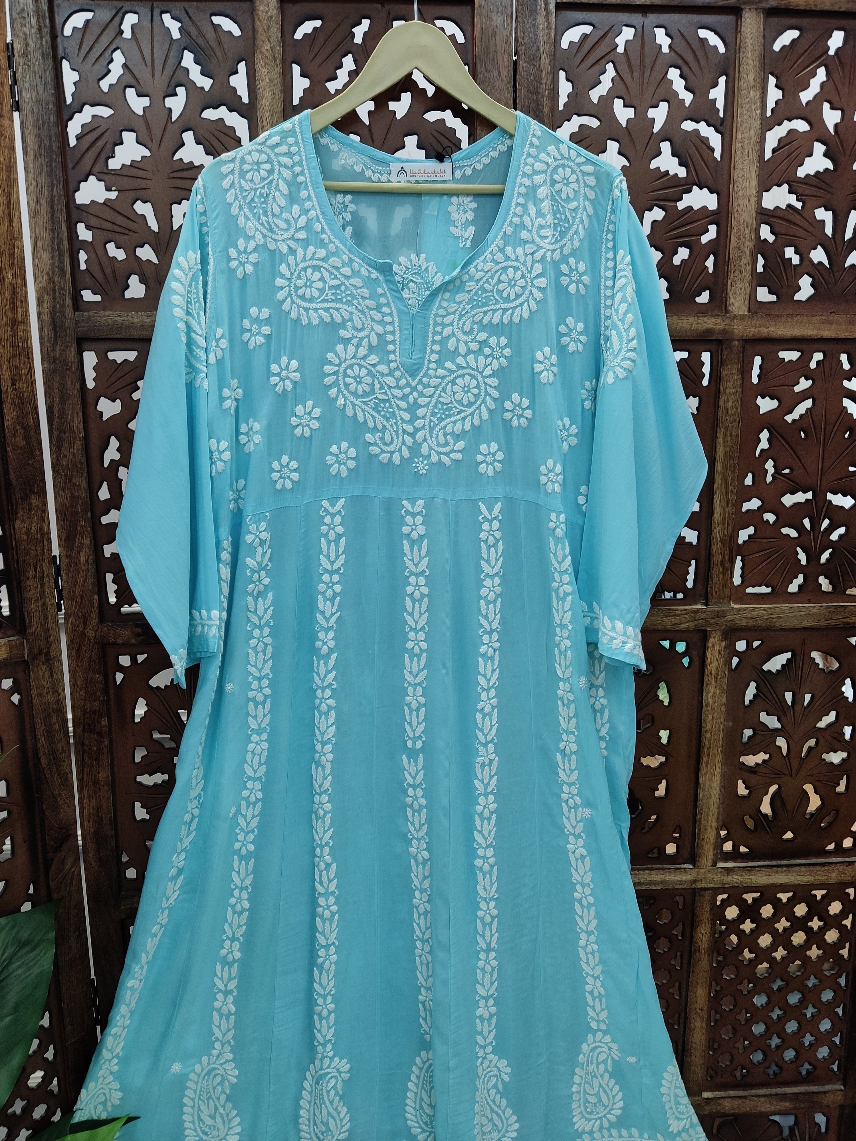 Sky Blue Modal Chikankari Anarkali Kurti