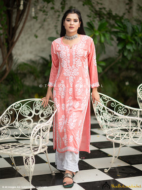 Peach Eira Modal Straight Chikankari Kurti