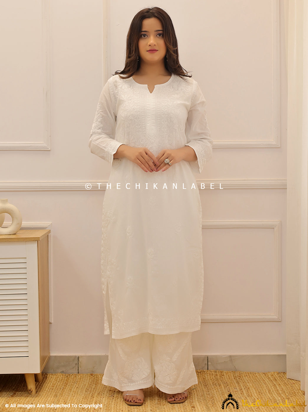 White Cotton Chikankari Straight Kurti