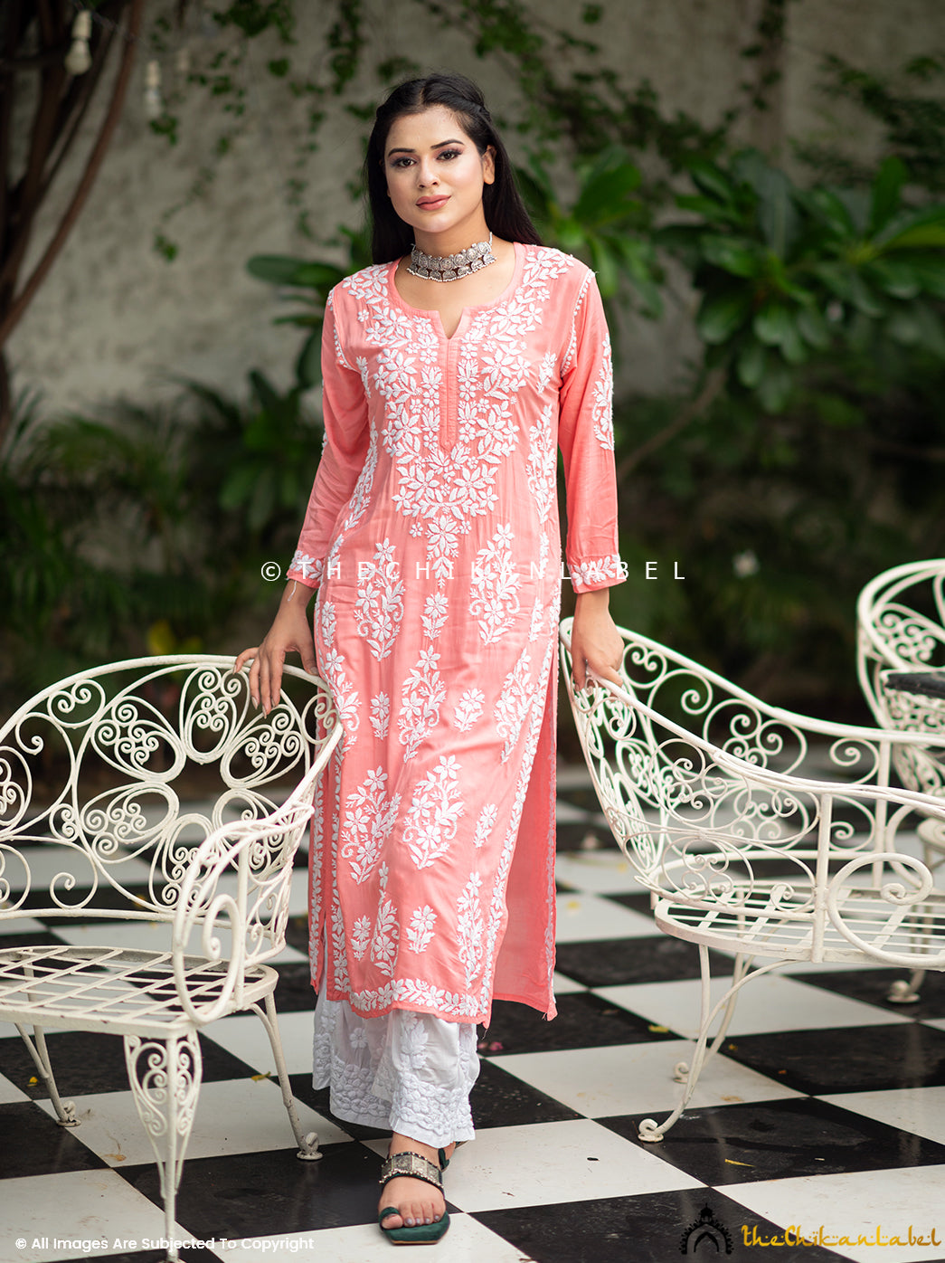 Peach Eira Modal Chikankari Straight Kurti ,Chikankari Straight Kurti in Modal Fabric For Woman