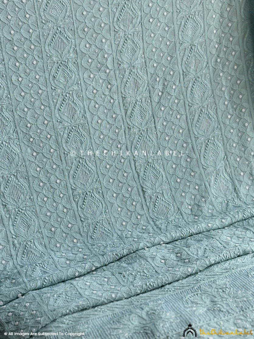 Sea Green Irya Viscose Chikankari Un-Stitched Pearl work Suit with Dupatta