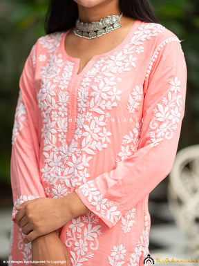 Peach Eira Modal Straight Chikankari Kurti