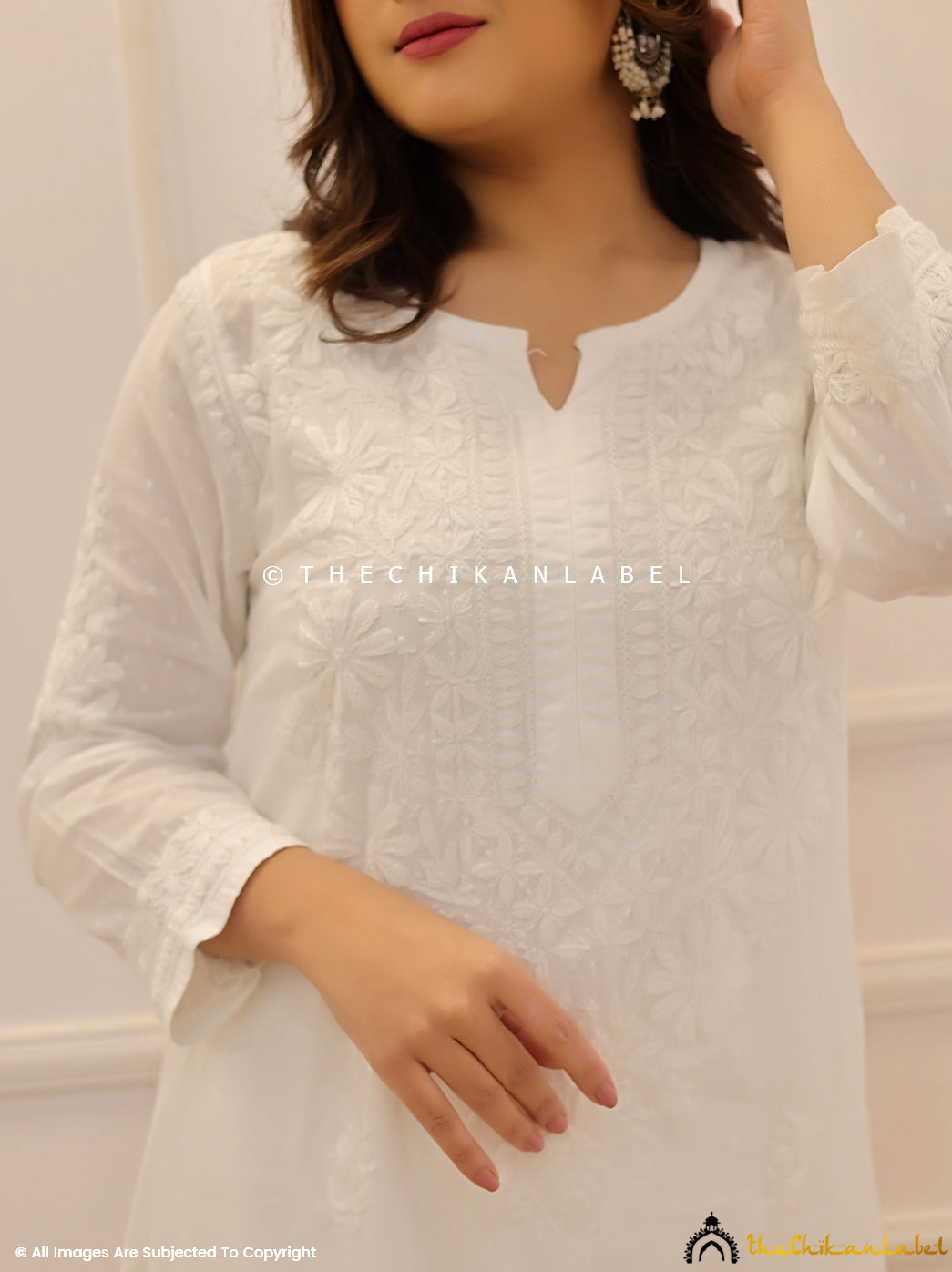 White Cotton Chikankari Straight Kurti