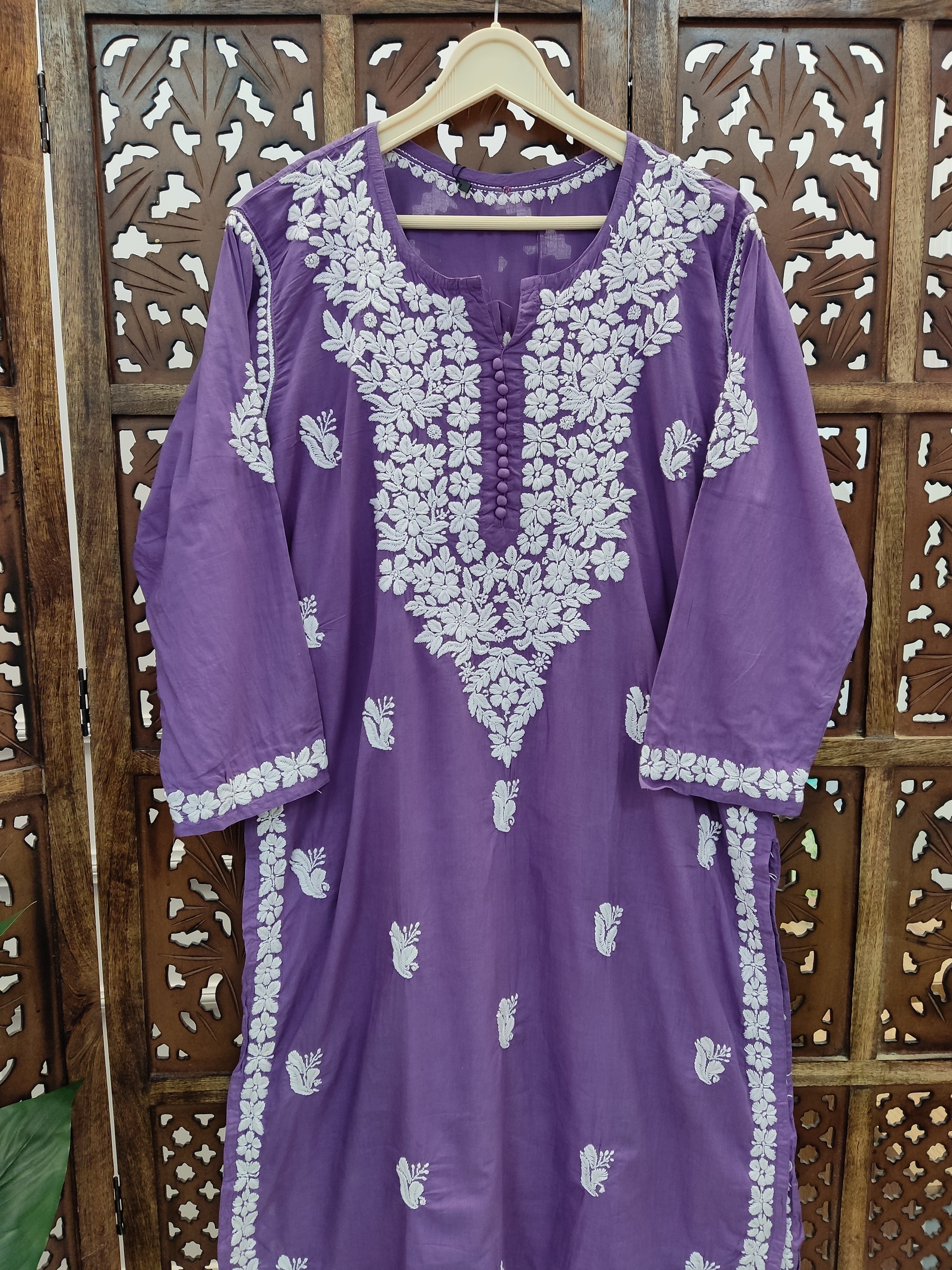 Mauve Cotton Chikankari Straight Kurti