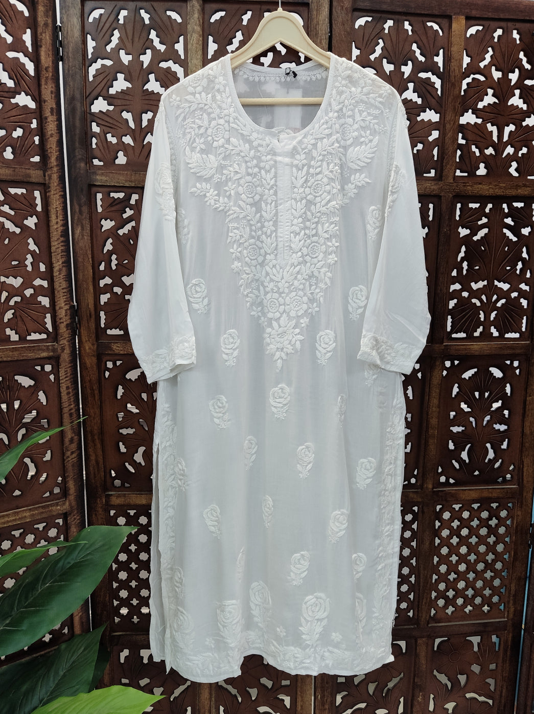 White Modal Chikankari Straight Kurti