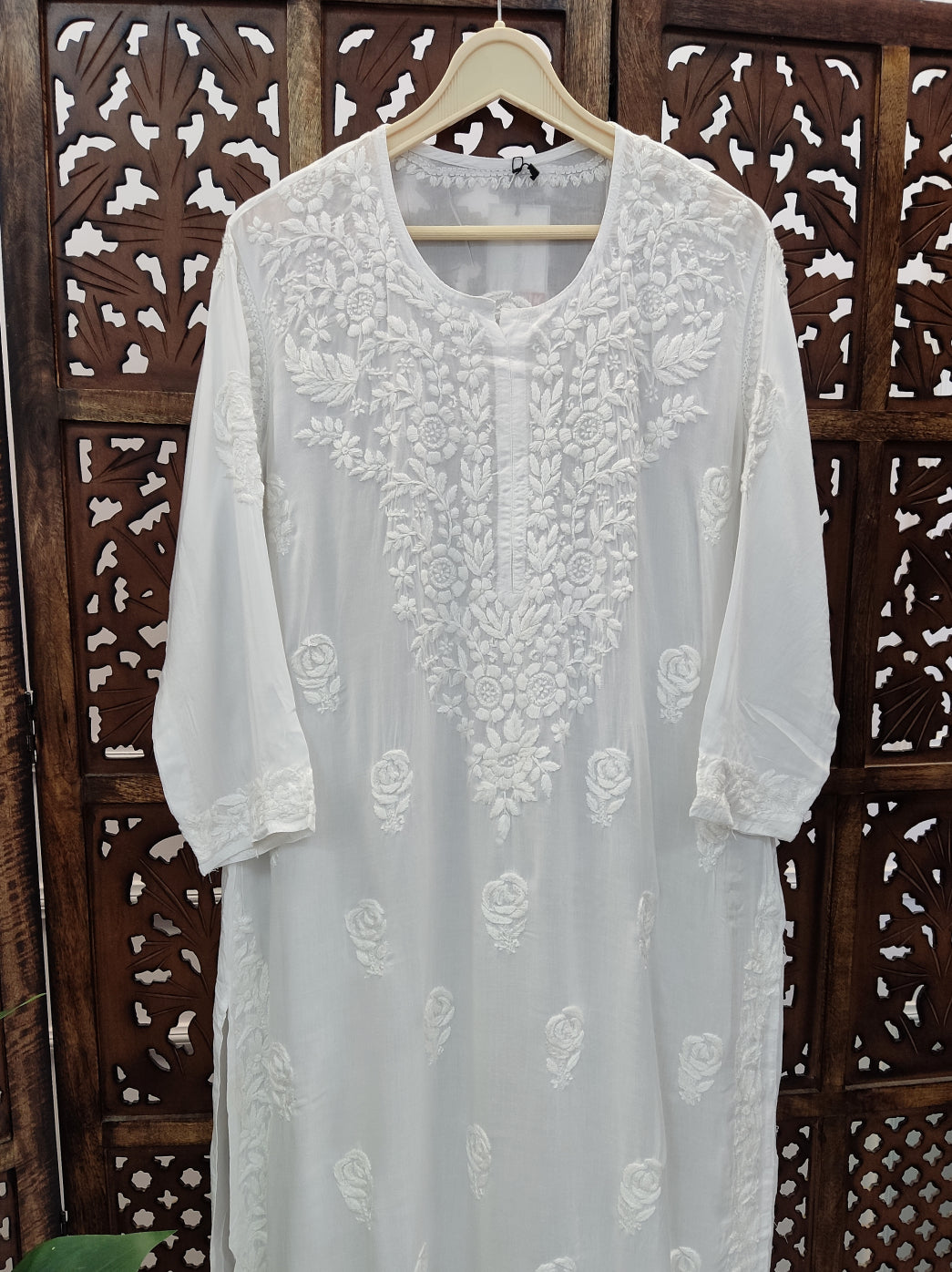 White Modal Chikankari Straight Kurti