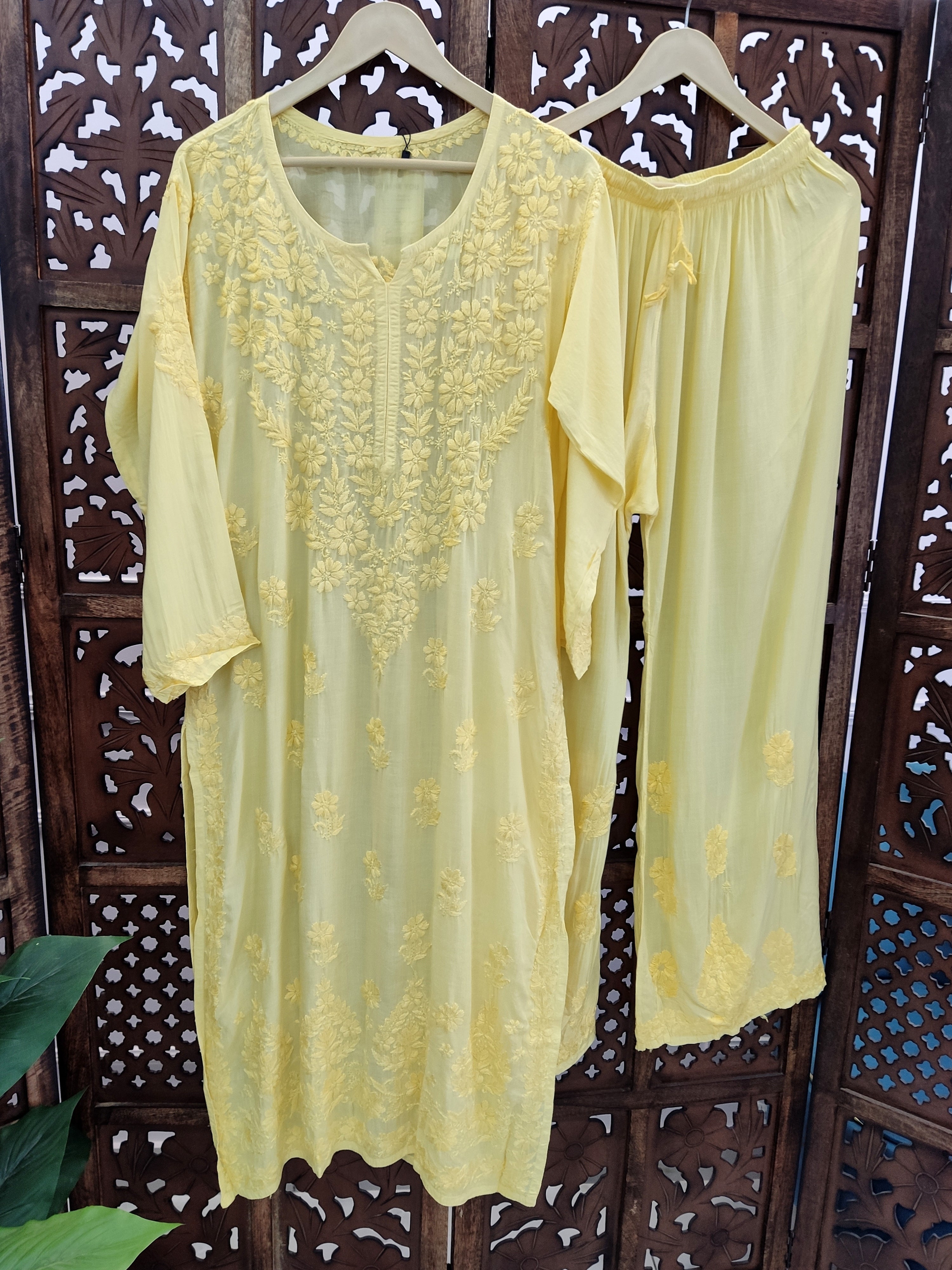 Yellow Modal Chikankari Kurti Palazzo Set