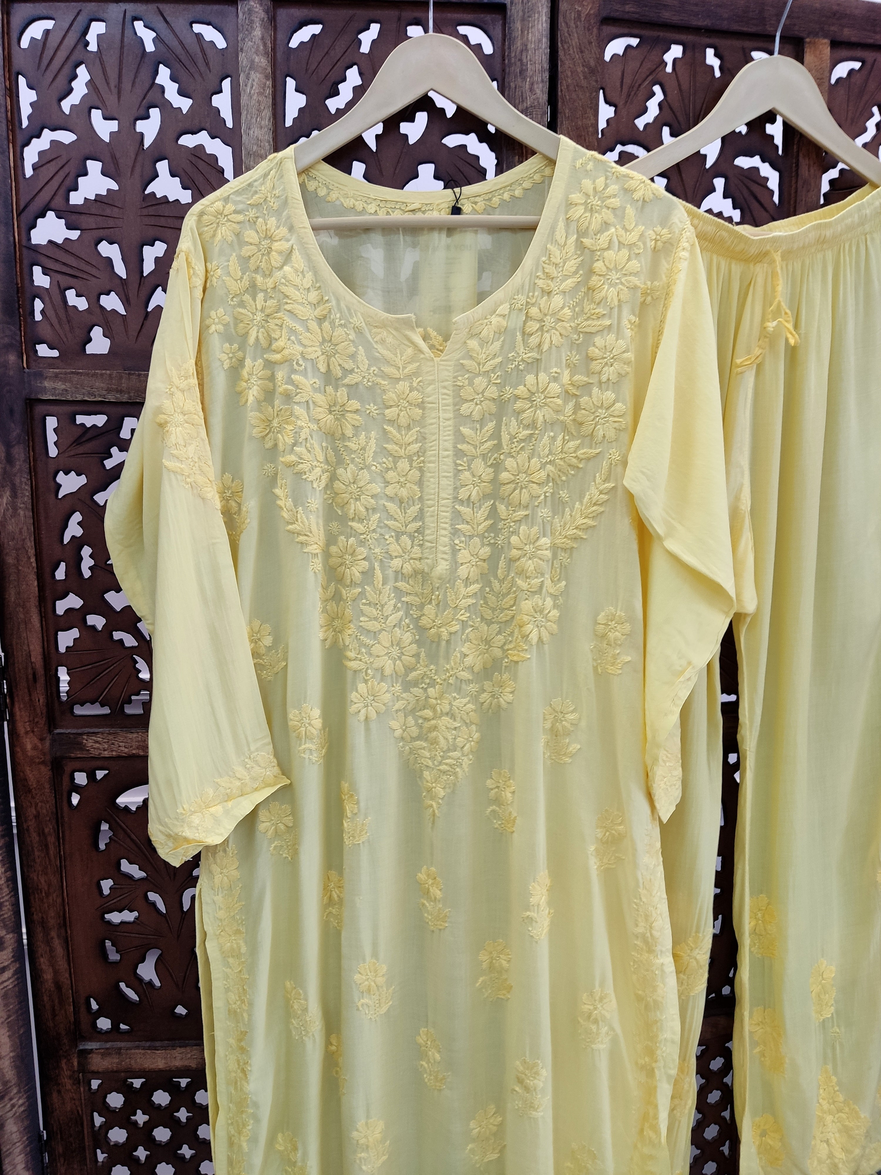 Yellow Modal Chikankari Kurti Palazzo Set