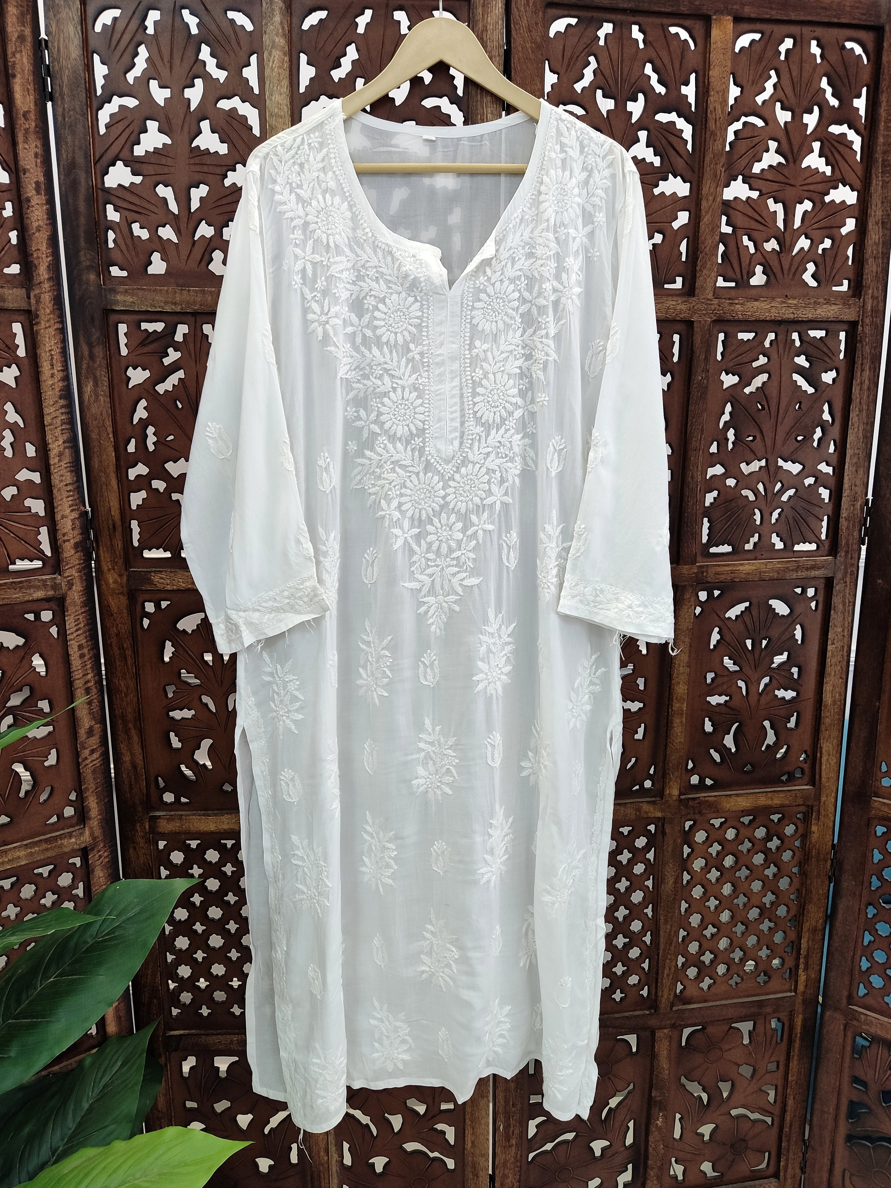 White Modal Chikankari Straight Kurti