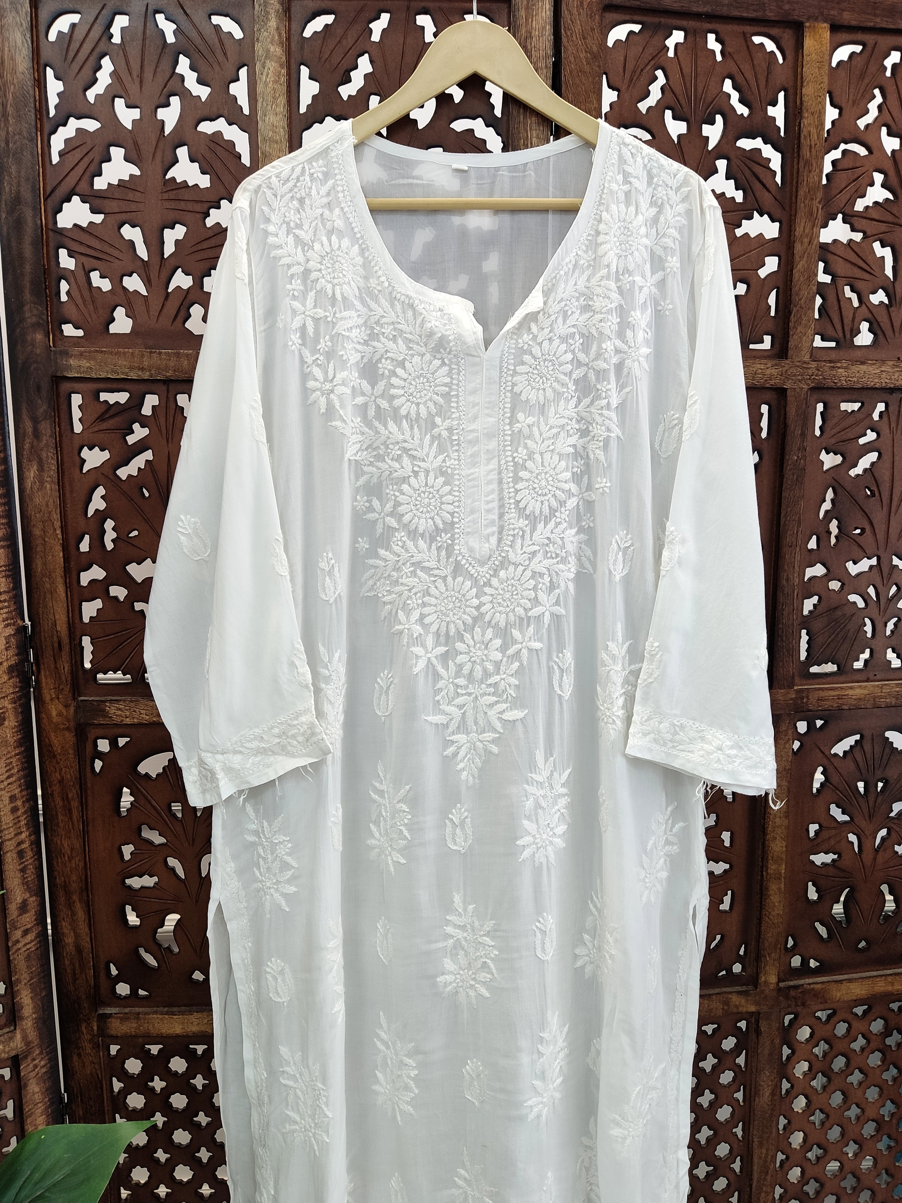 White Modal Chikankari Straight Kurti