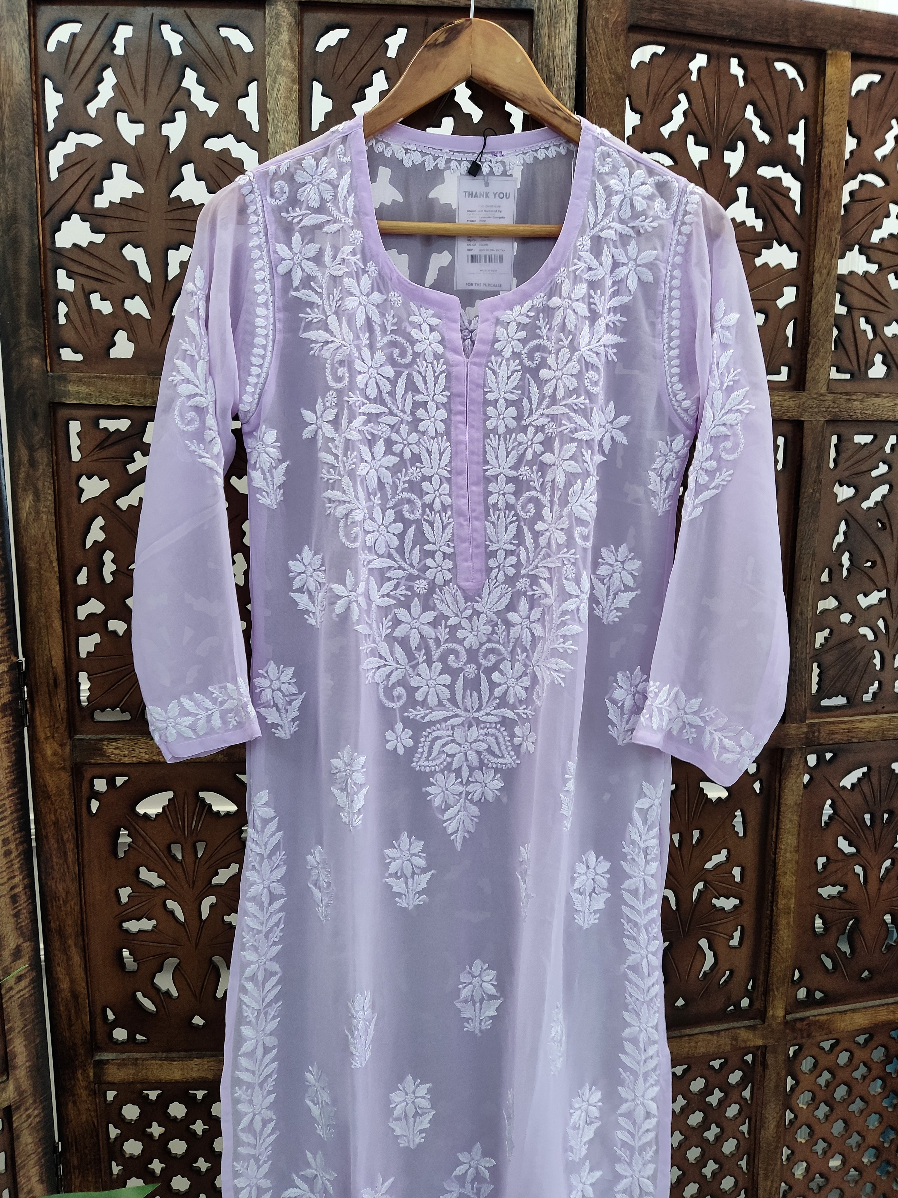 Lavender Georgette Chikankari Straight Kurti