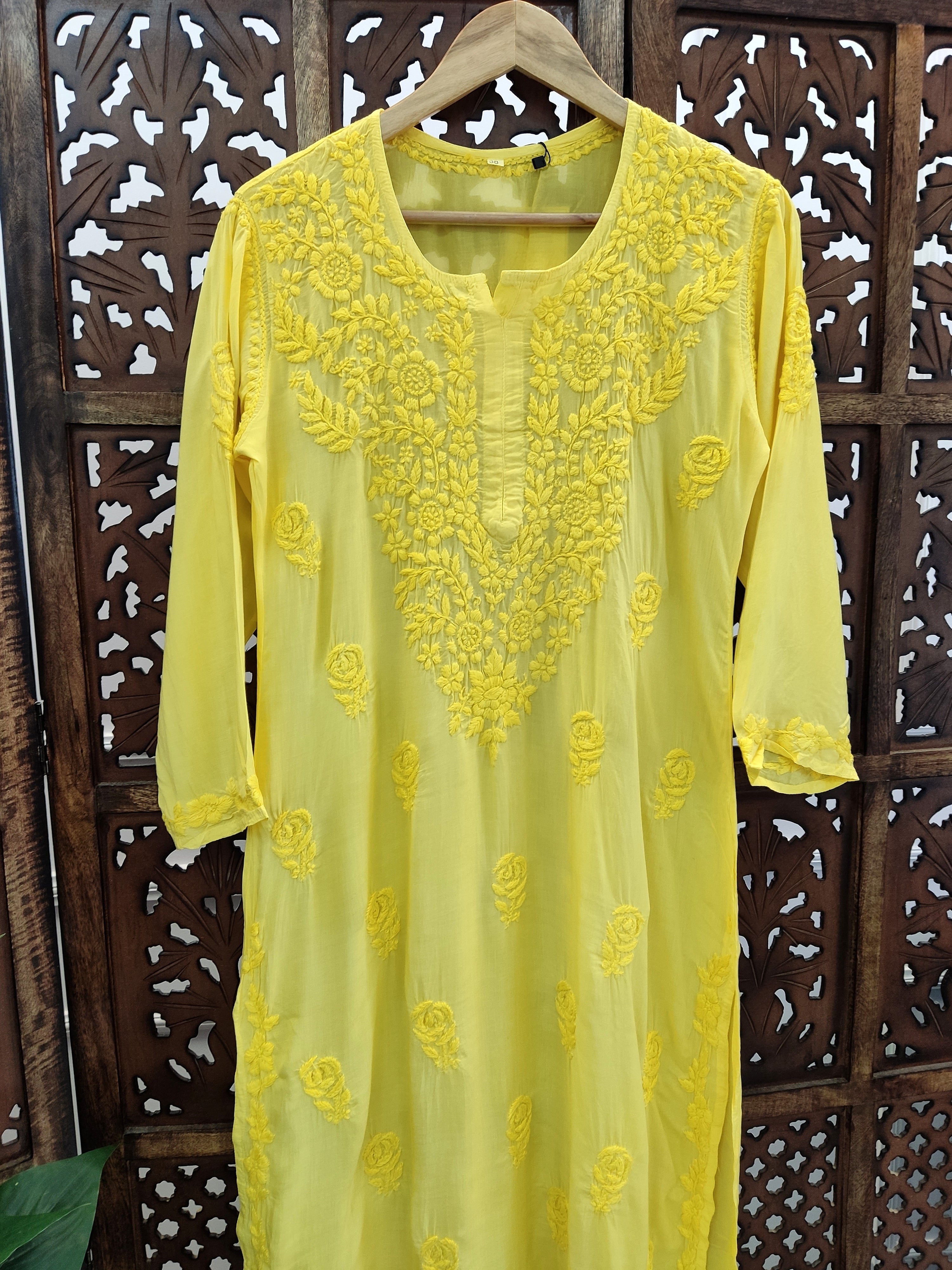 Yellow Modal Chikankari Straight Kurti