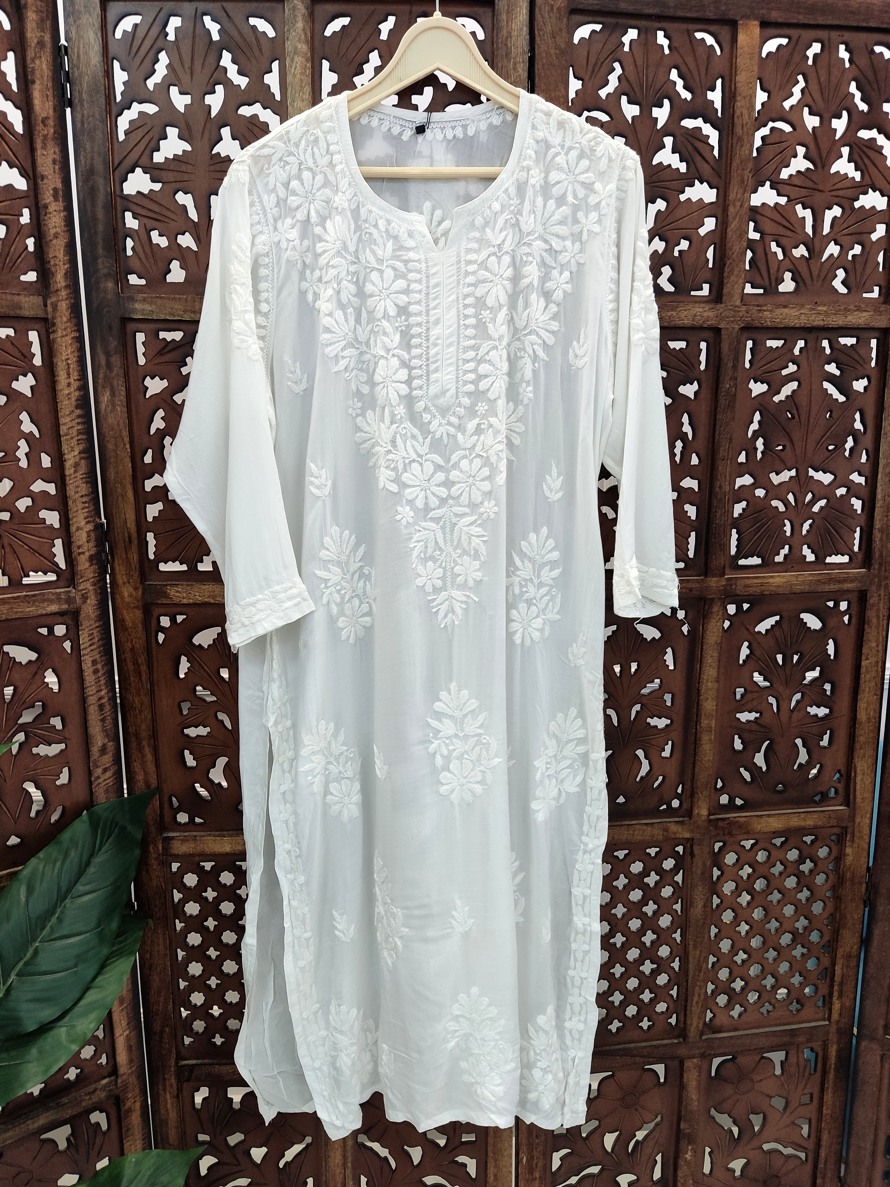 White Modal Chikankari Straight Kurti