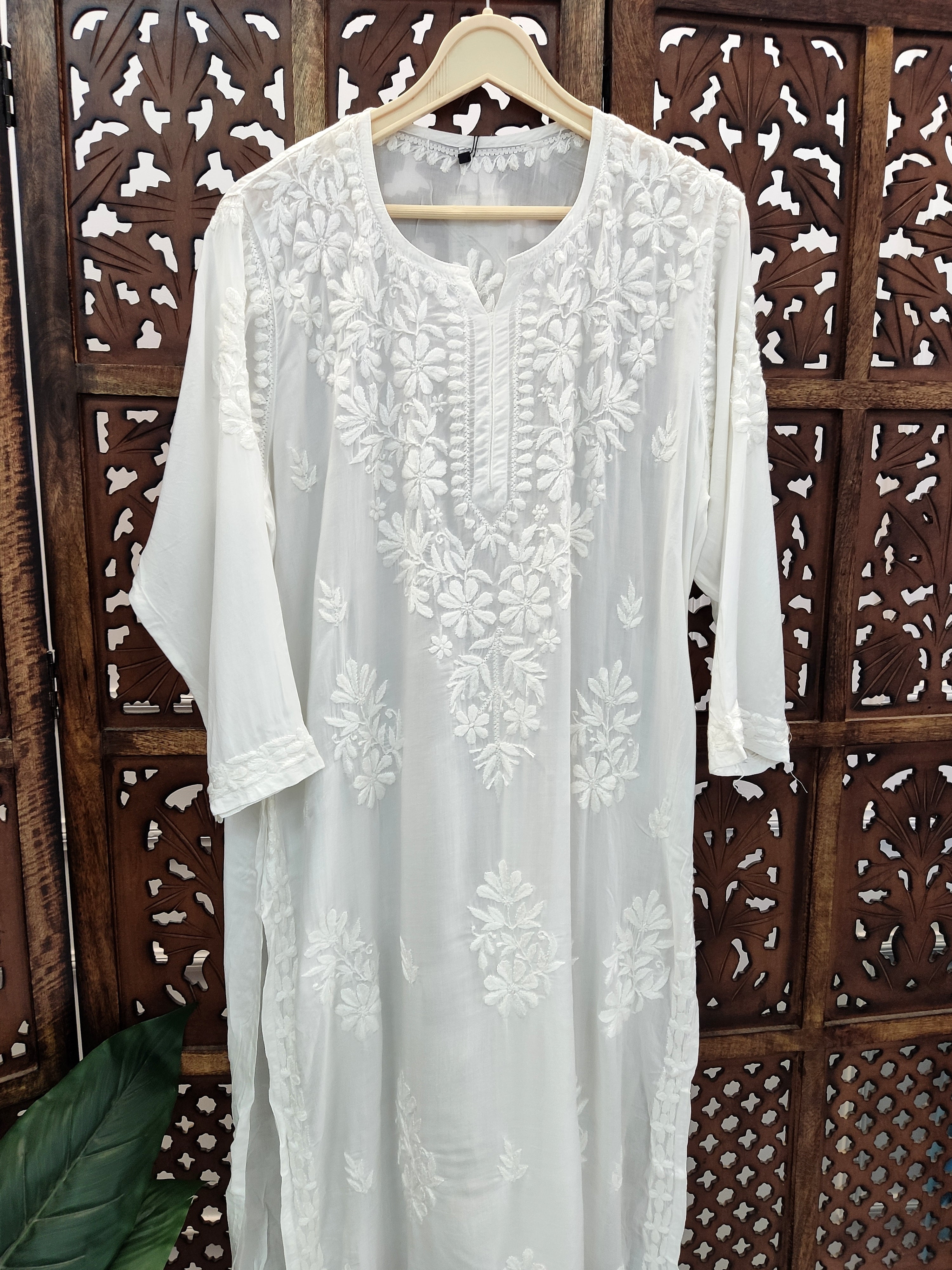 White Modal Chikankari Straight Kurti