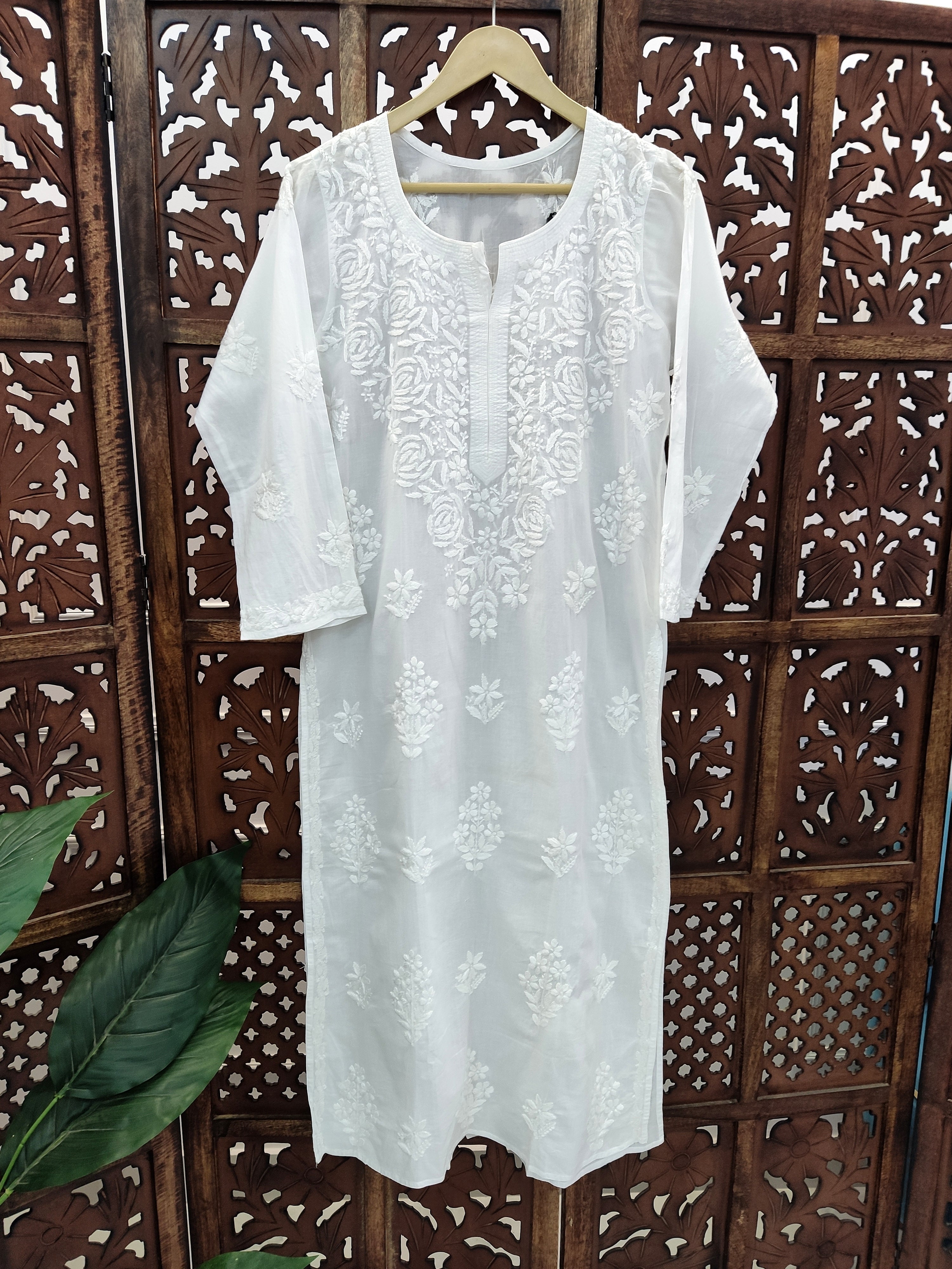 White Modal Chikankari Straight Kurti