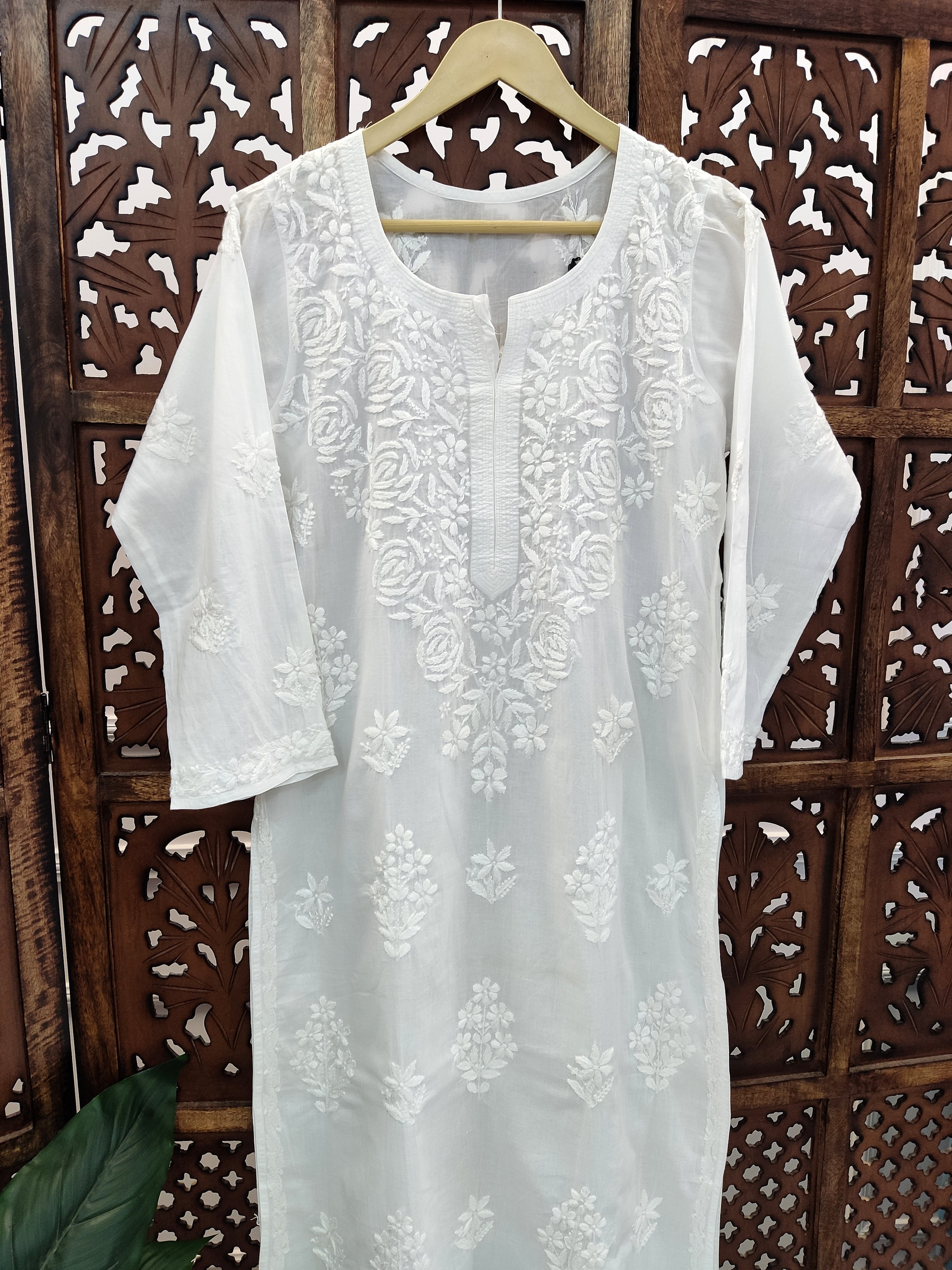 White Modal Chikankari Straight Kurti