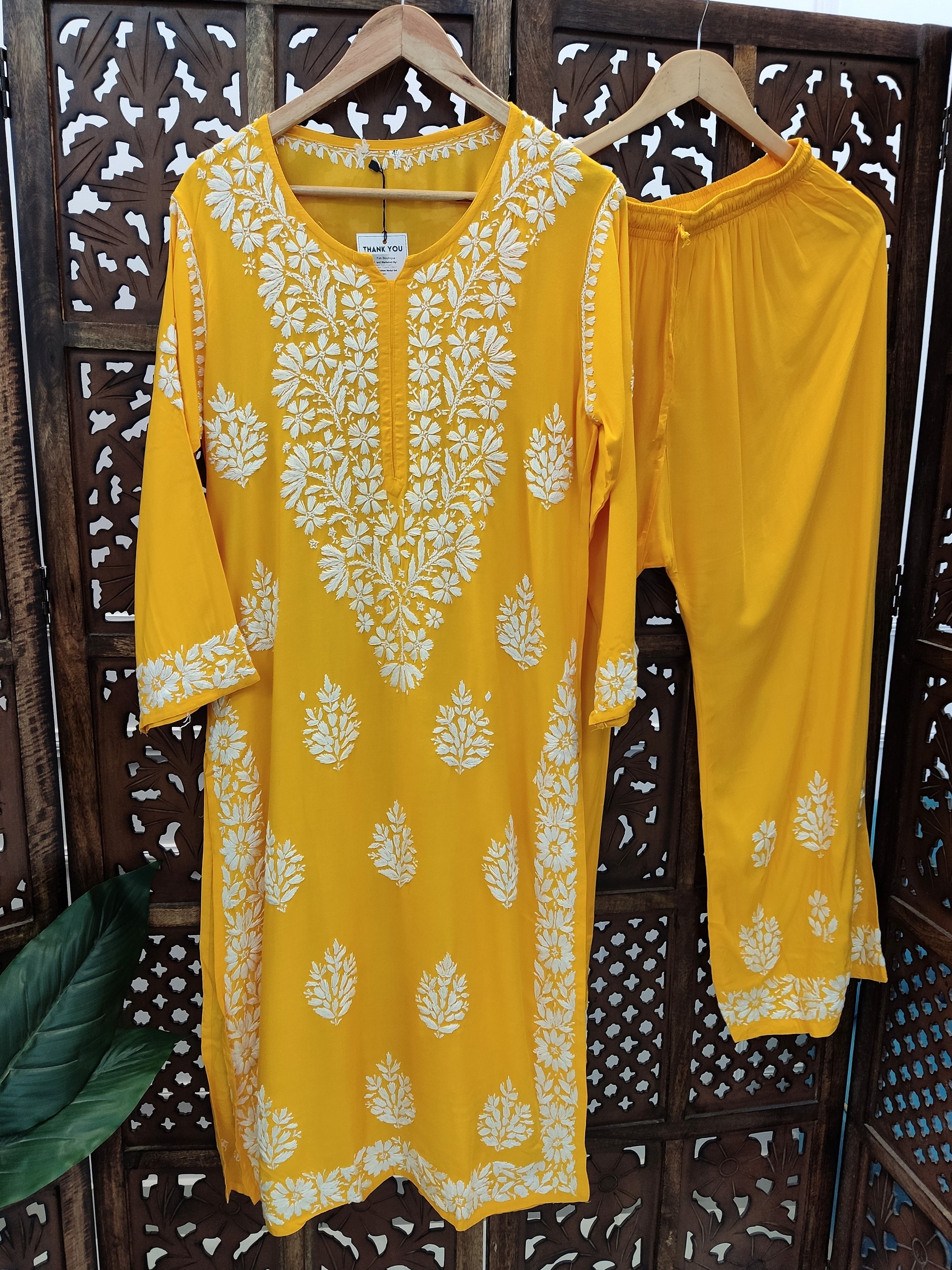 Yellow Modal Chikankari Kurti Palazzo Set