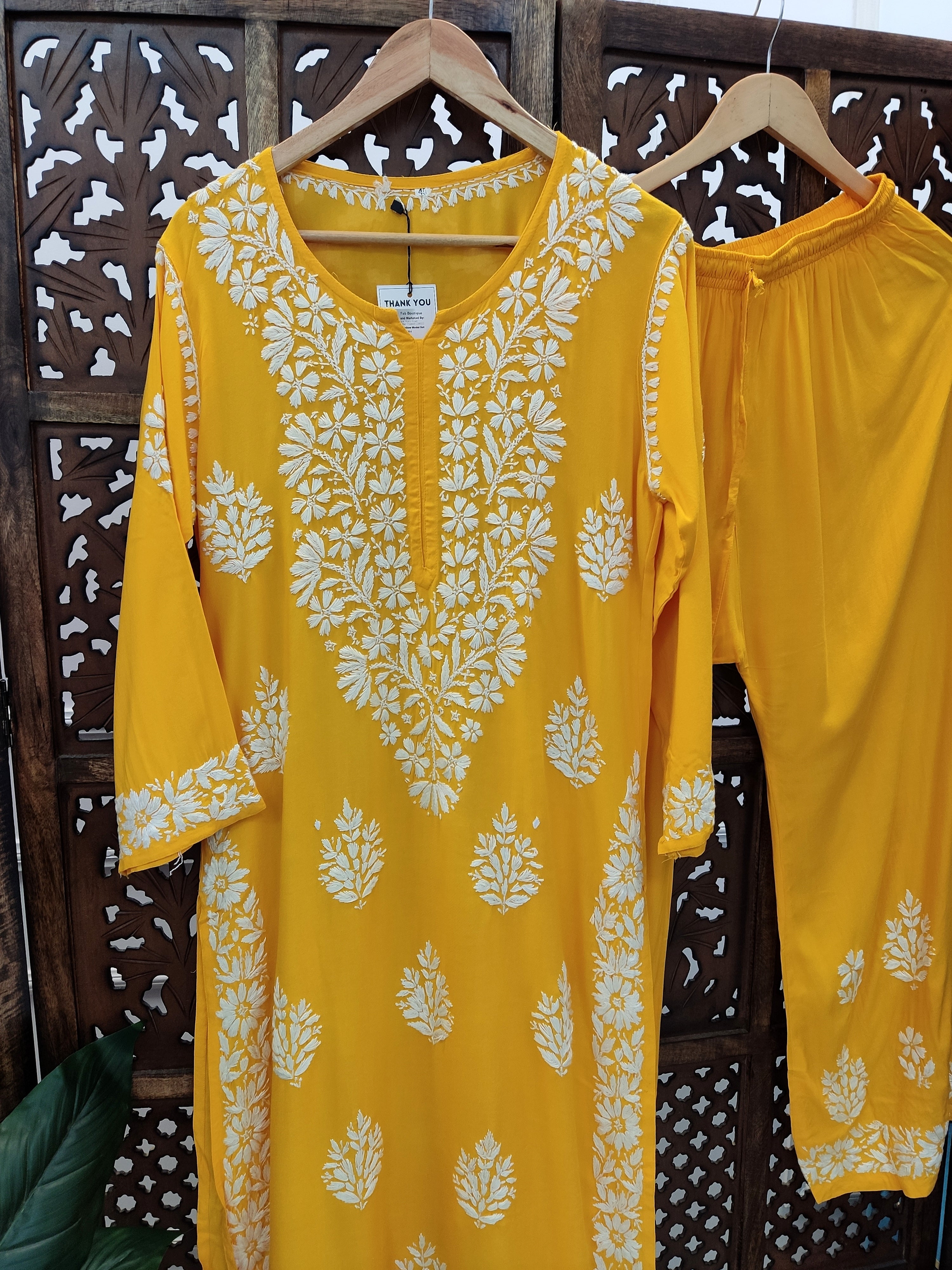 Yellow Modal Chikankari Kurti Palazzo Set