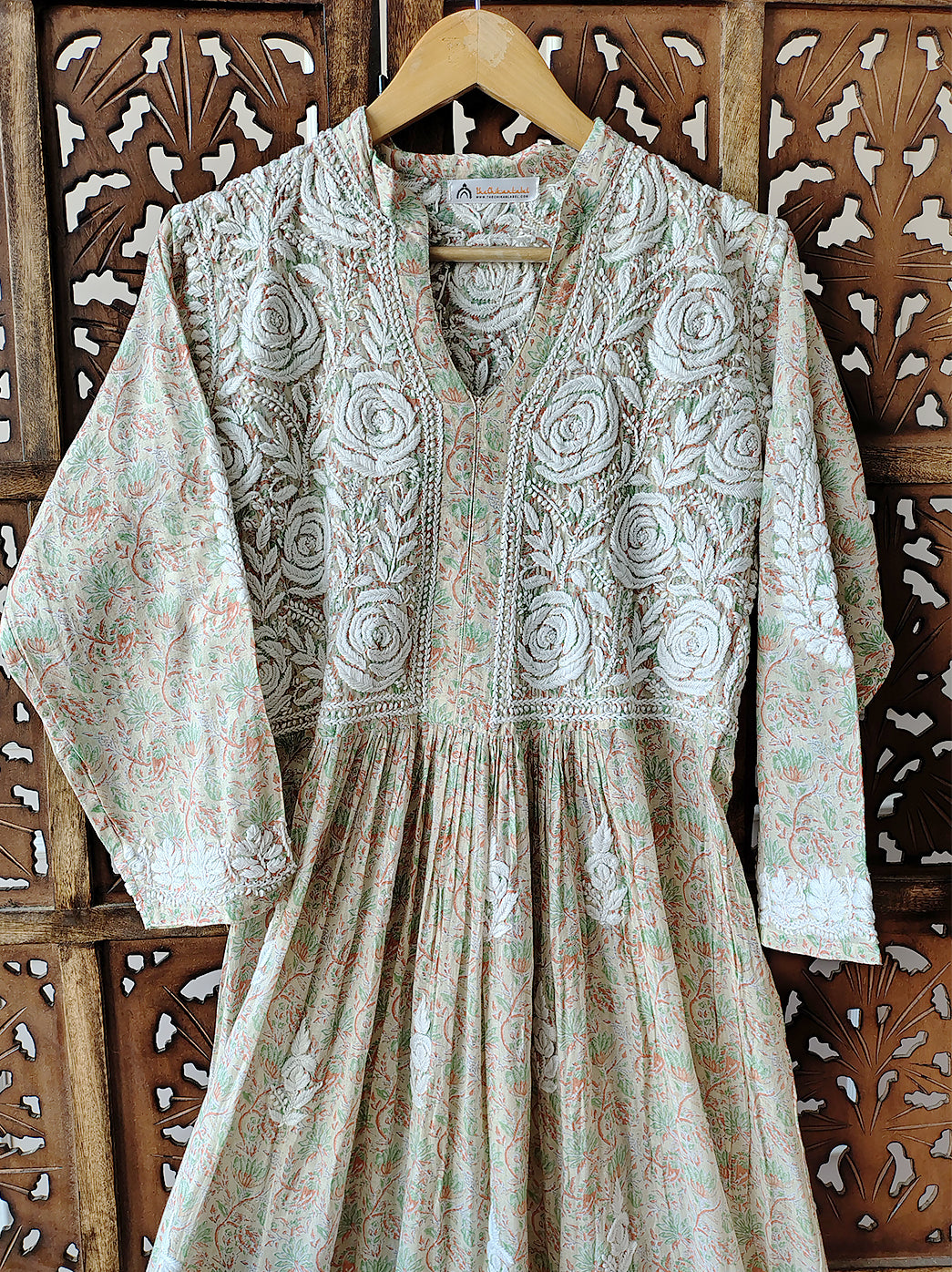 Orange Mulmul Chikankari Anarkali Kurti