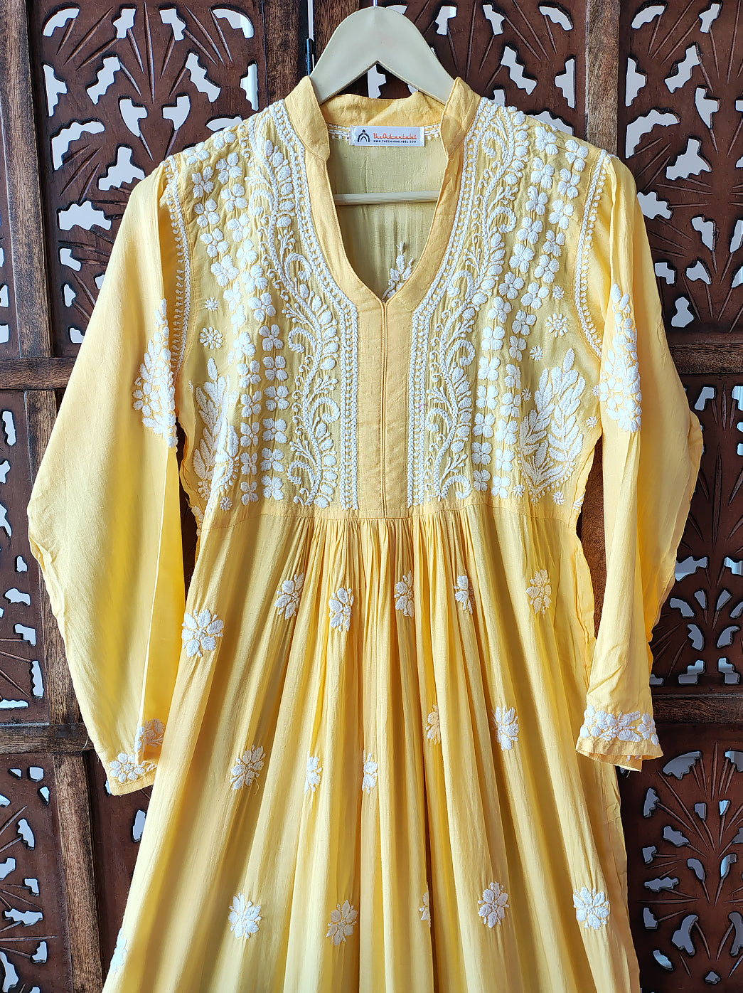 Yellow Modal Chikankari Anarkali Kurti