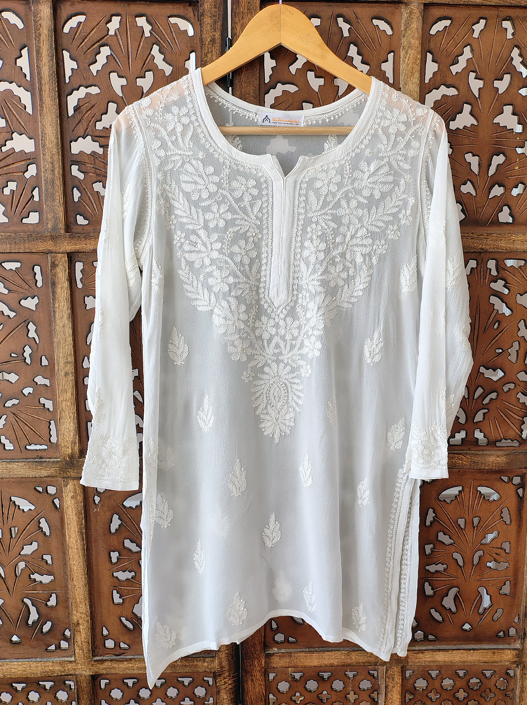 White Viscose Chikankari Short Kurti