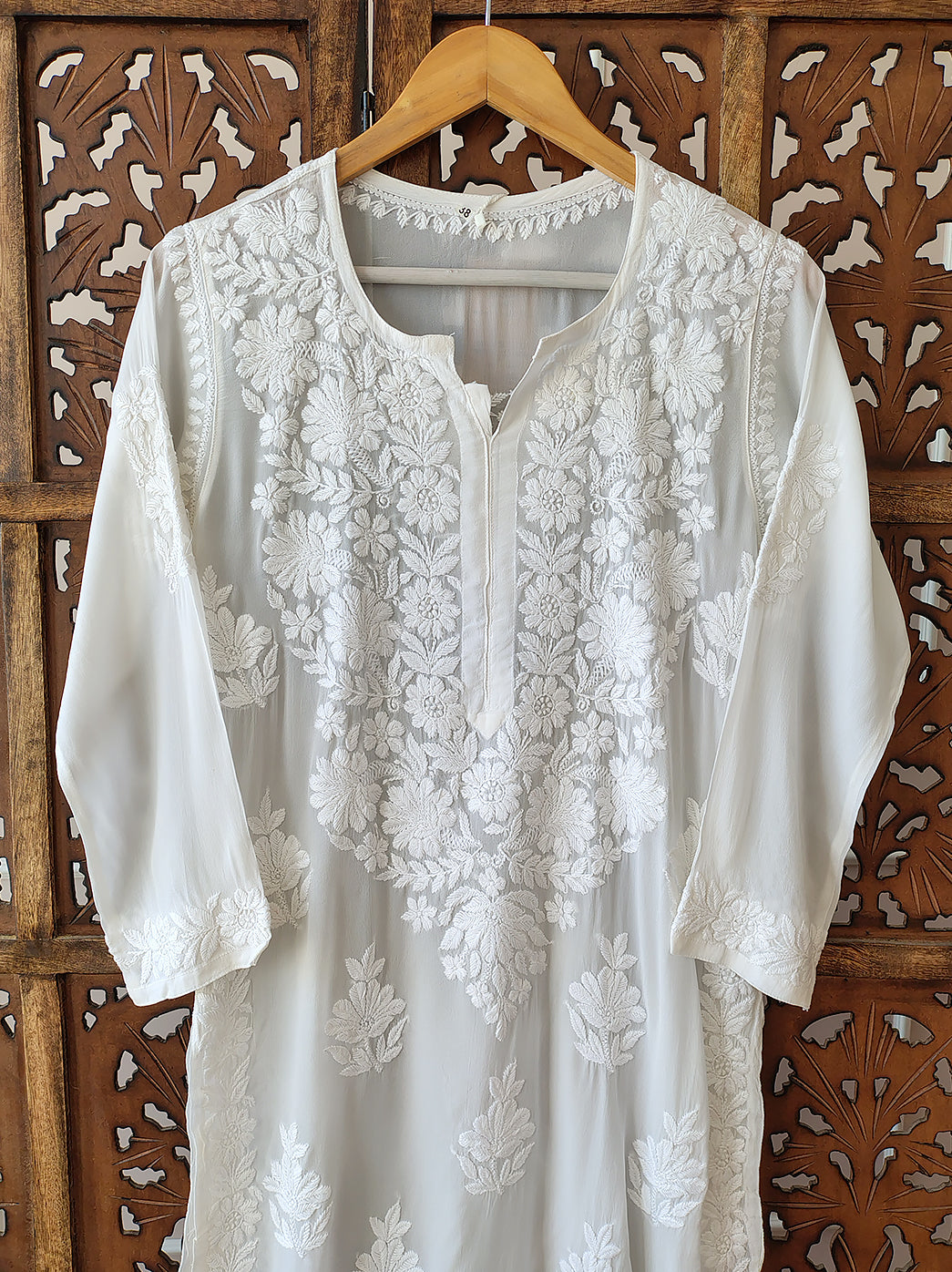 White Crepe Chikankari Straight Kurti