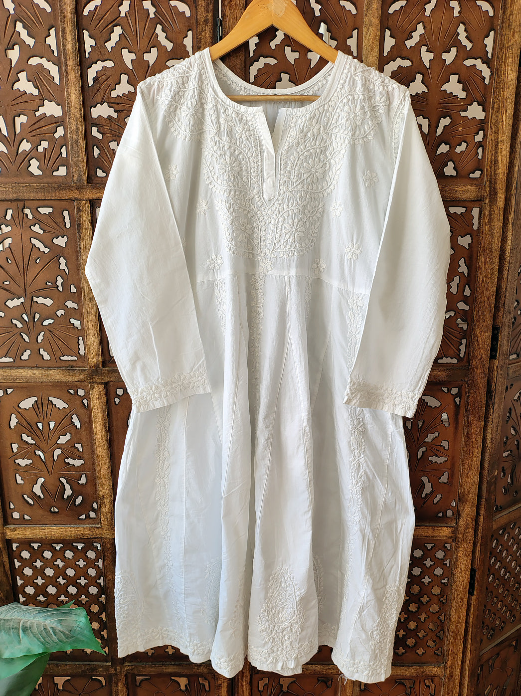 White Cotton Chikankari Anarkali Kurti