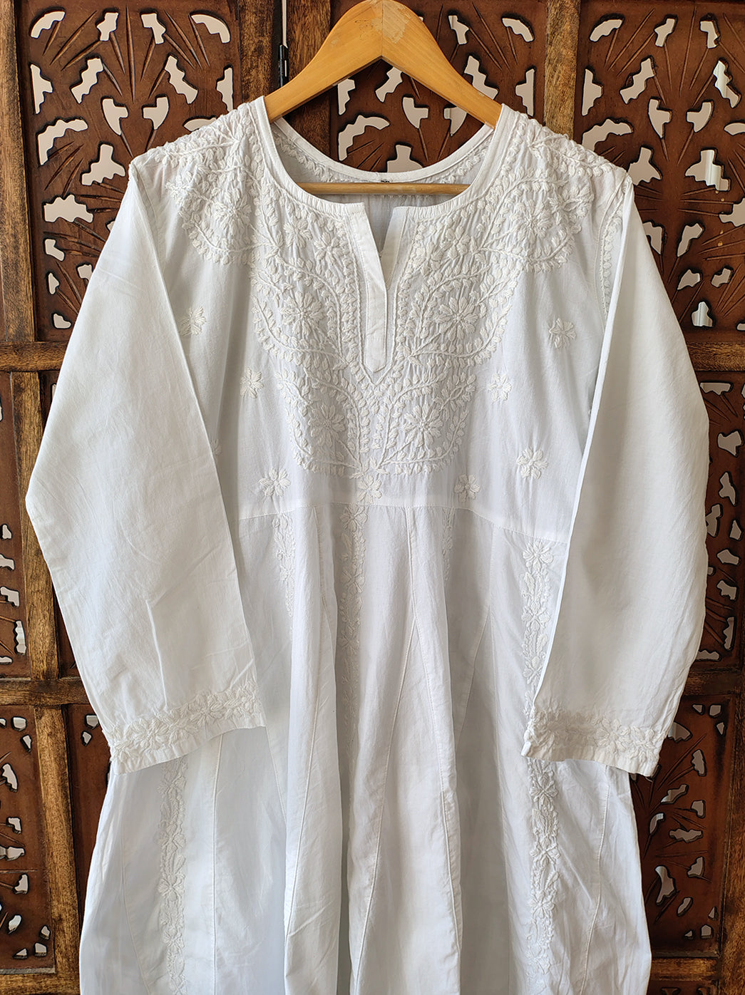 White Cotton Chikankari Anarkali Kurti
