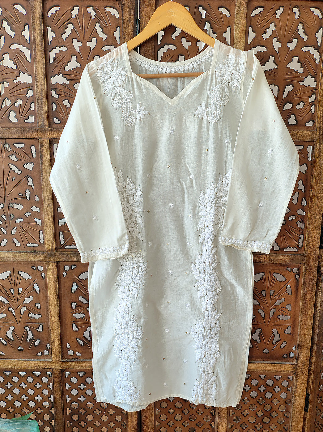 White Chanderi Chikankari Kurti