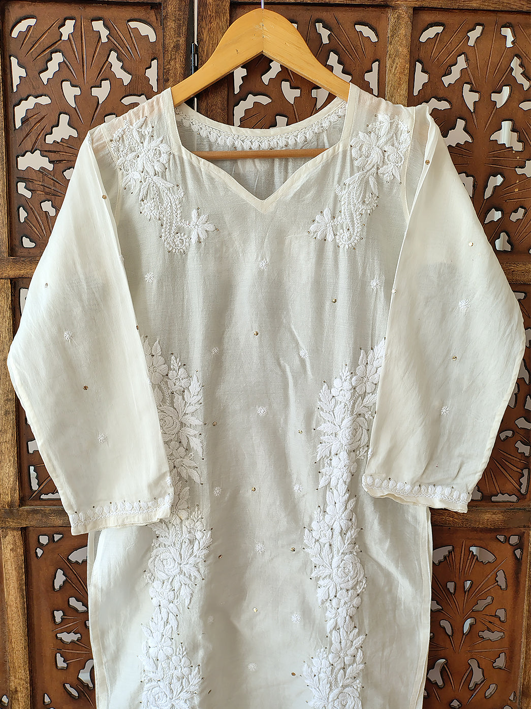 White Chanderi Chikankari Kurti