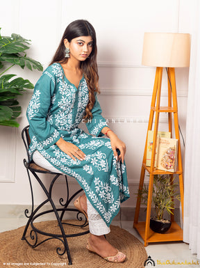 Green Eira Modal Straight Chikankari Kurti