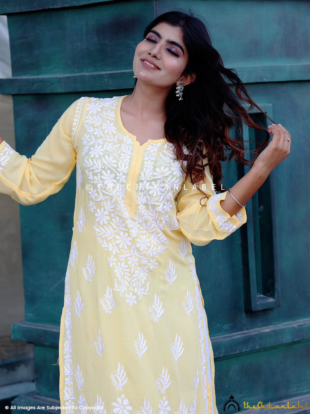 Yellow Modal Chikankari Straight Kurti