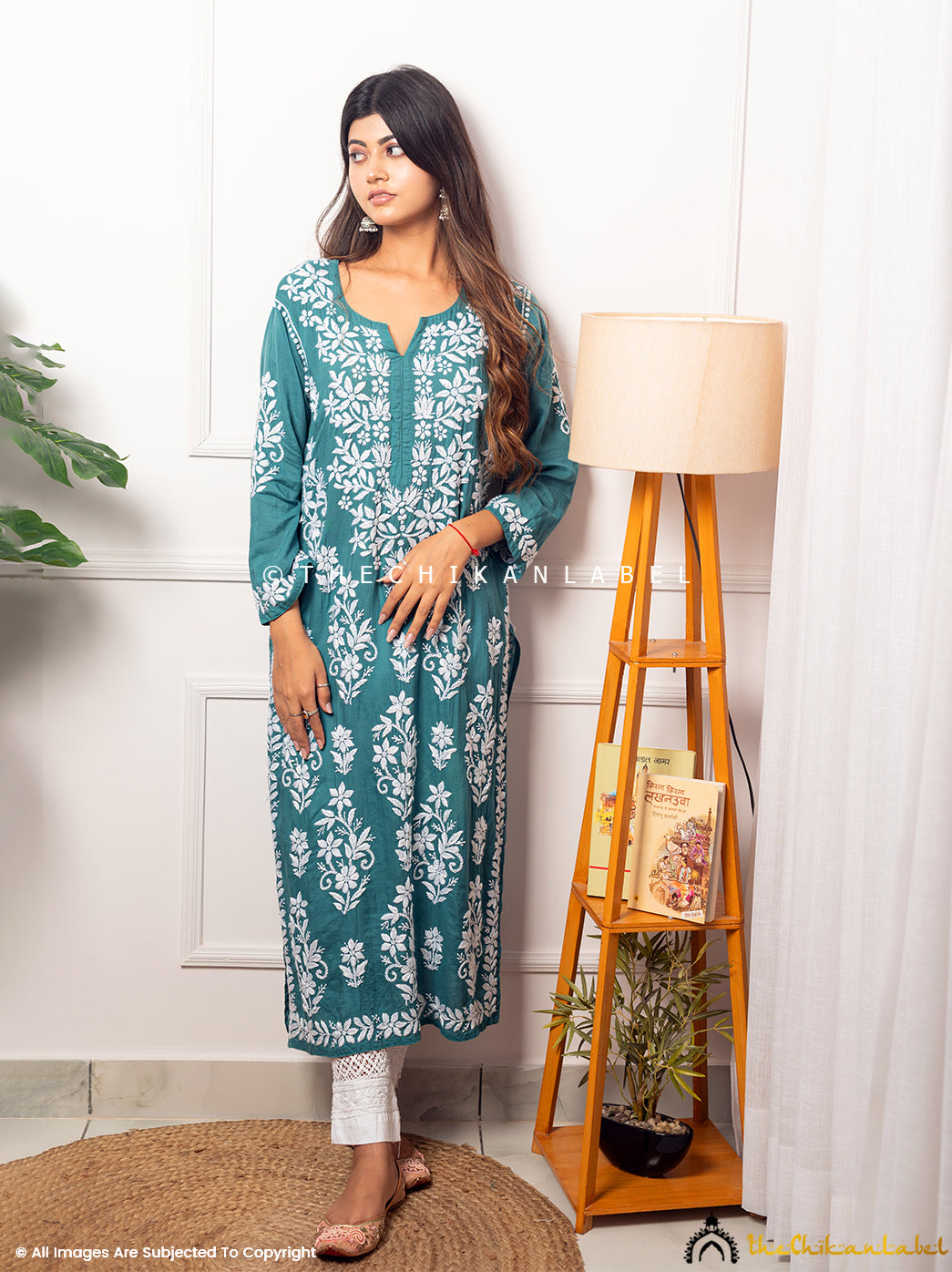 Green Eira Modal Chikankari Straight Kurti ,Chikankari Straight Kurti in Modal Fabric For Woman