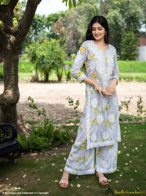 Lavender Darmiyan Mulmul Cotton Kurti Palazzo Set