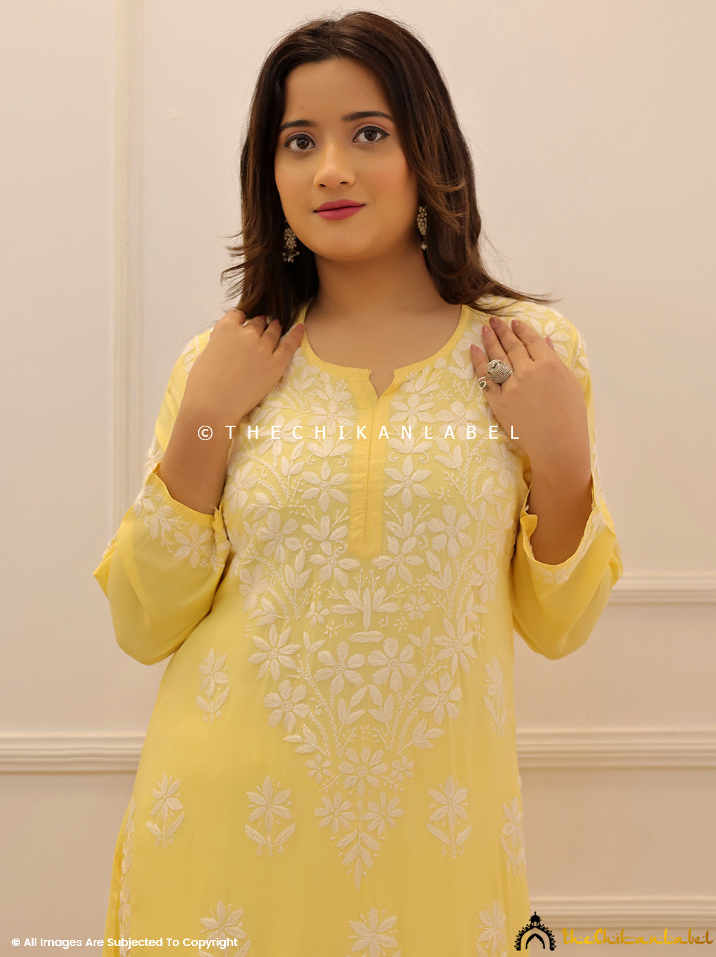 Yellow Modal Chikankari Straight Kurti