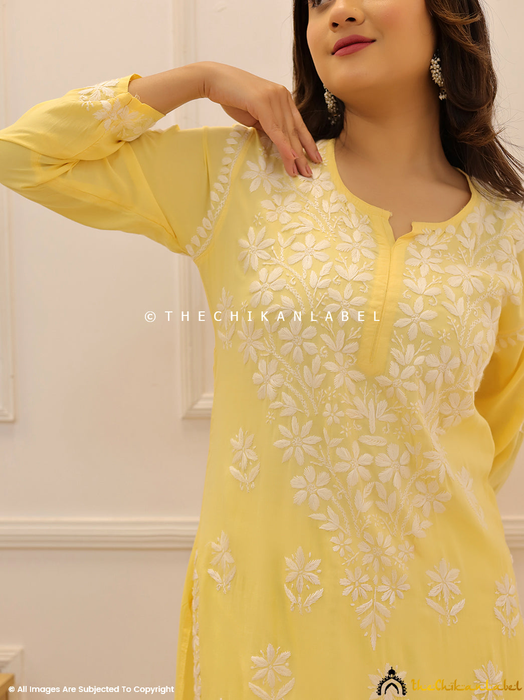 Yellow Modal Chikankari Straight Kurti