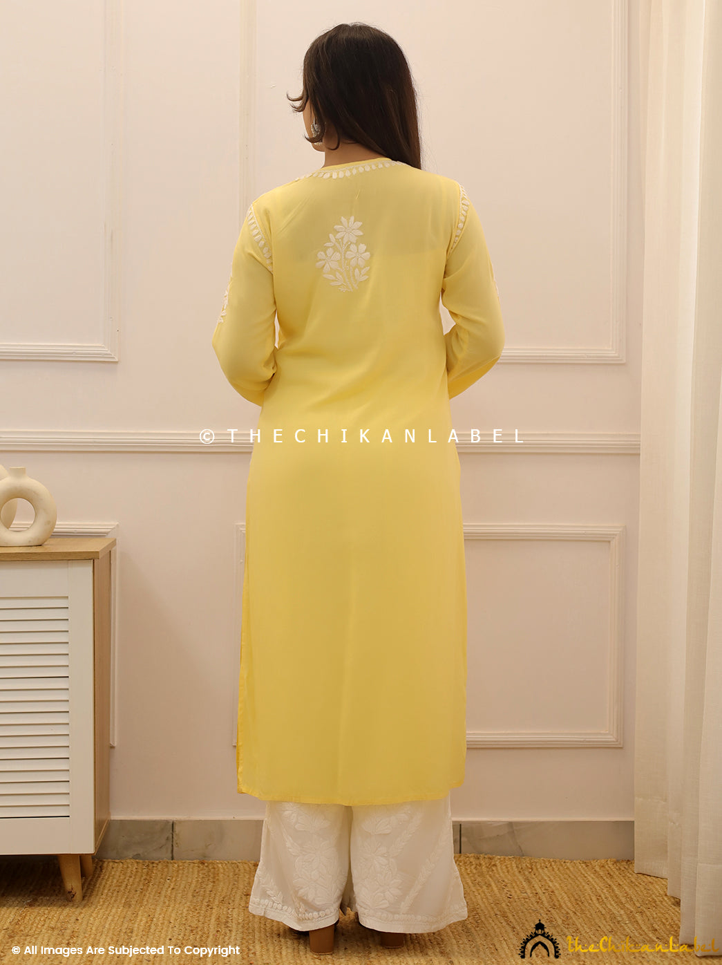 Yellow Modal Chikankari Straight Kurti