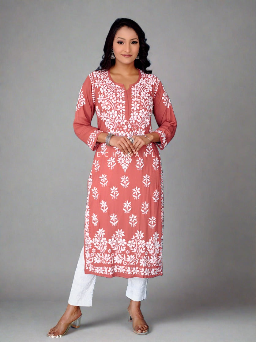 Coral Modal Chikankari Straight Kurta ,Chikankari Straight Kurta  in Modal Fabric For woman