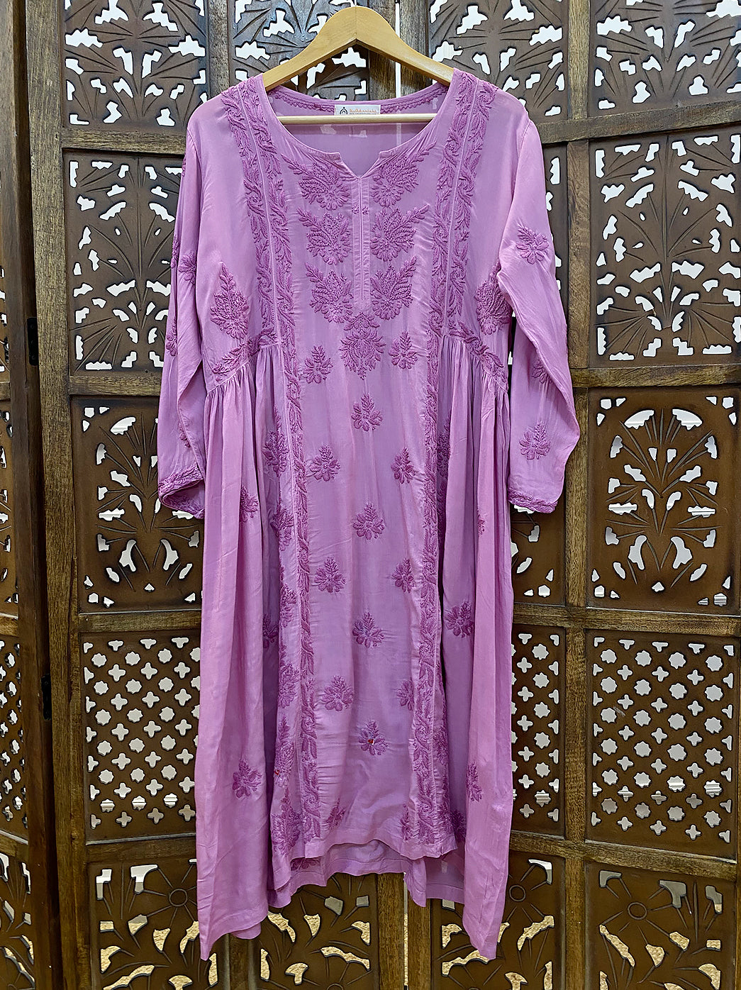 Lavender Modal Chikankari A-Line Kurti