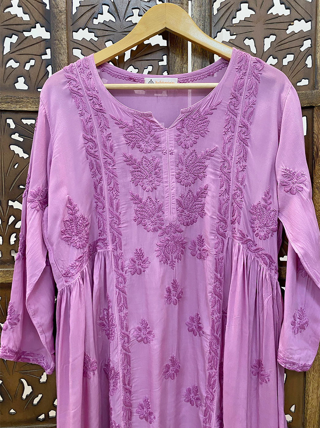 Lavender Modal Chikankari A-Line Kurti